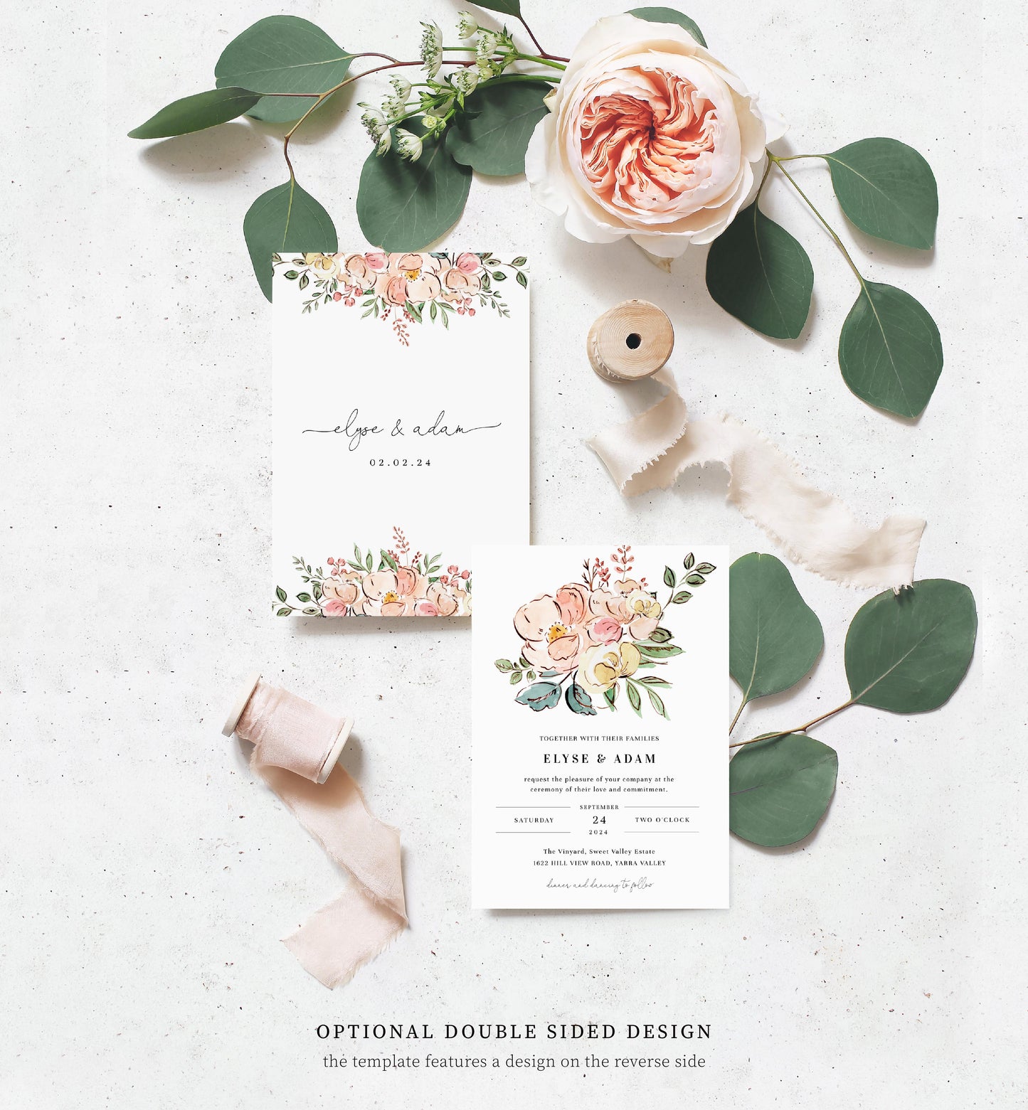 Cambridge Floral Multi | Printable Wedding Invitation Suite Template - Black Bow Studio