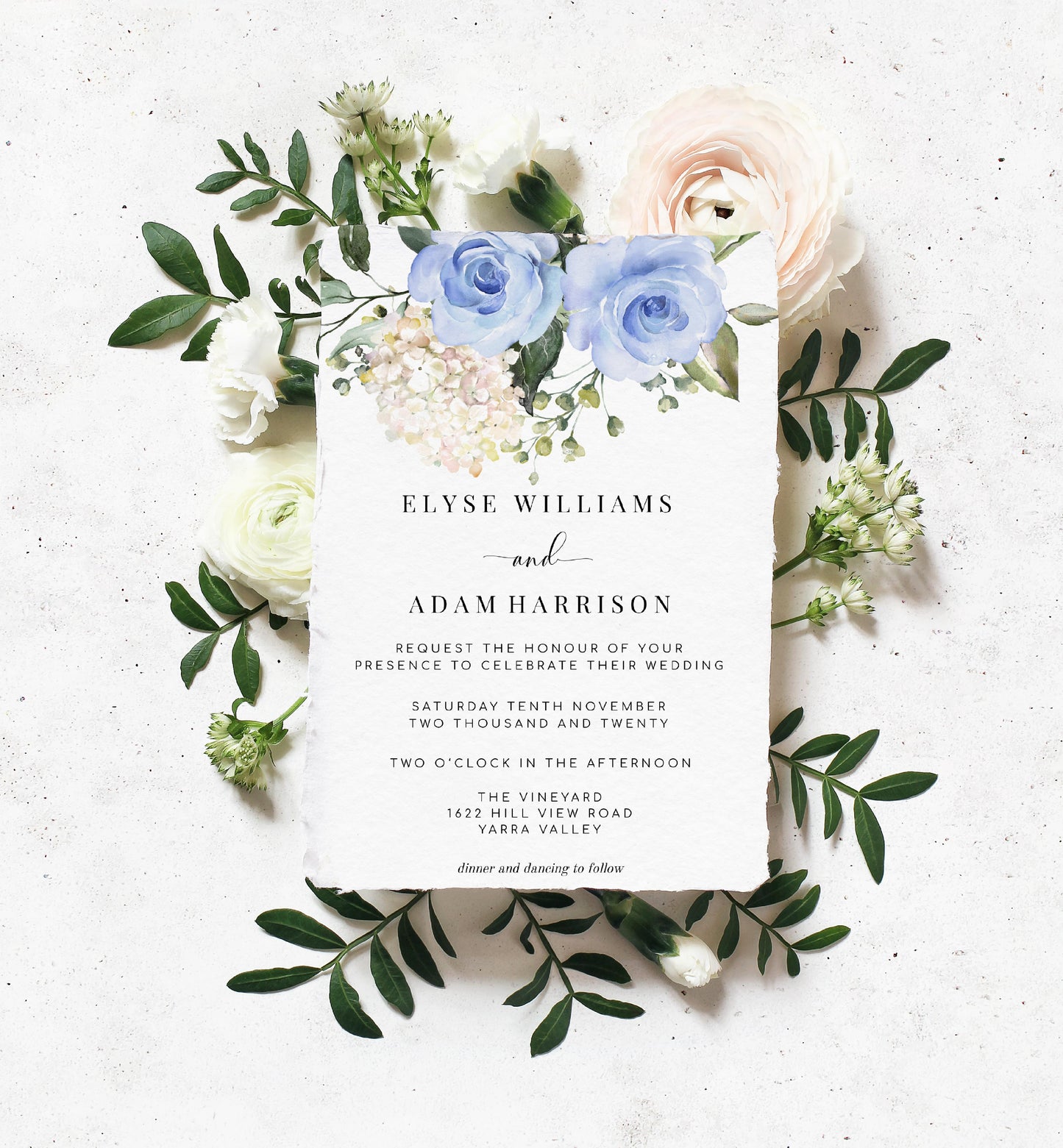 Darcy Floral Blue | Printable Wedding Invitation Suite Template - Black Bow Studio