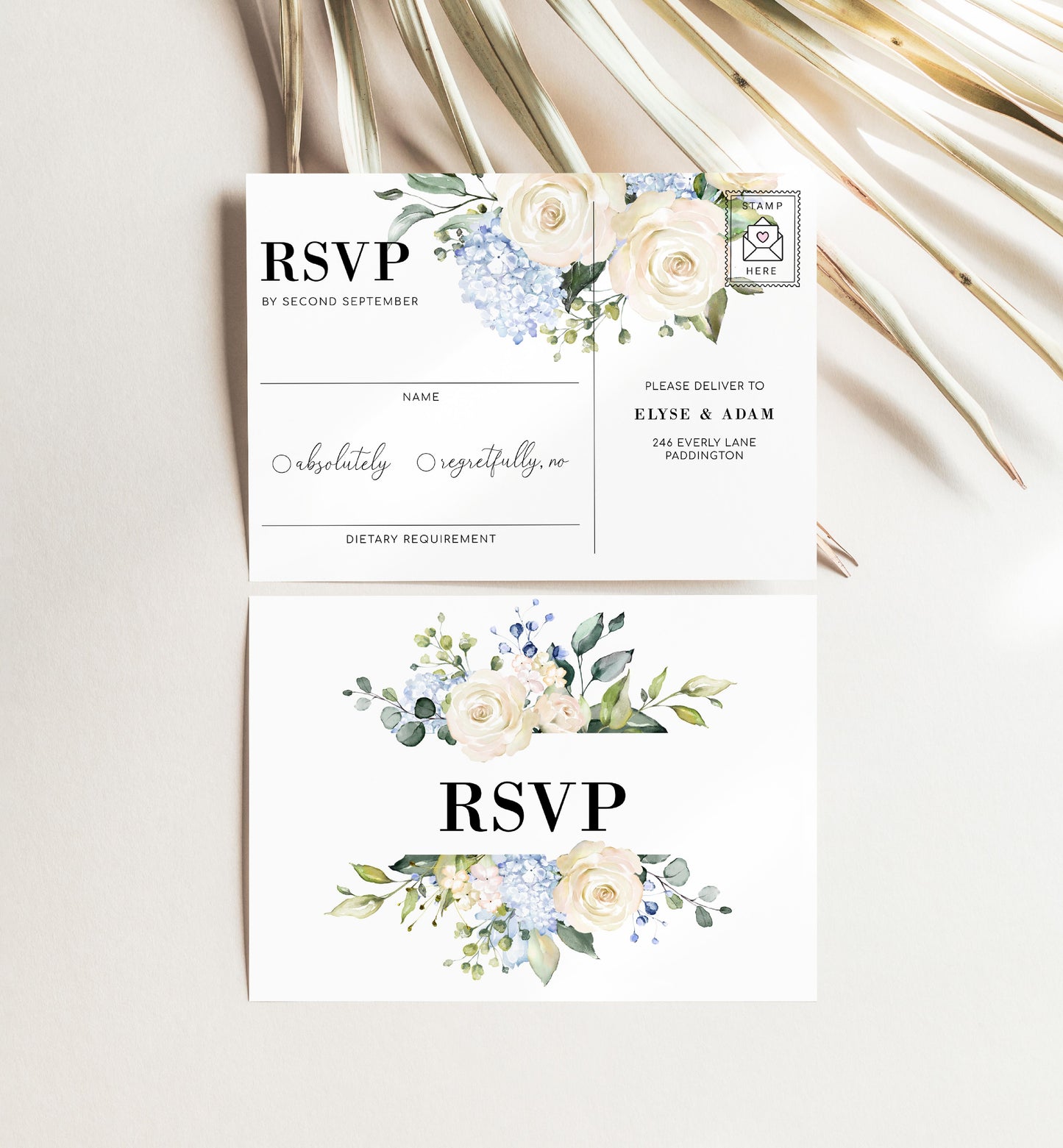 Darcy Floral White | Printable Wedding Invitation Suite - Black Bow Studio