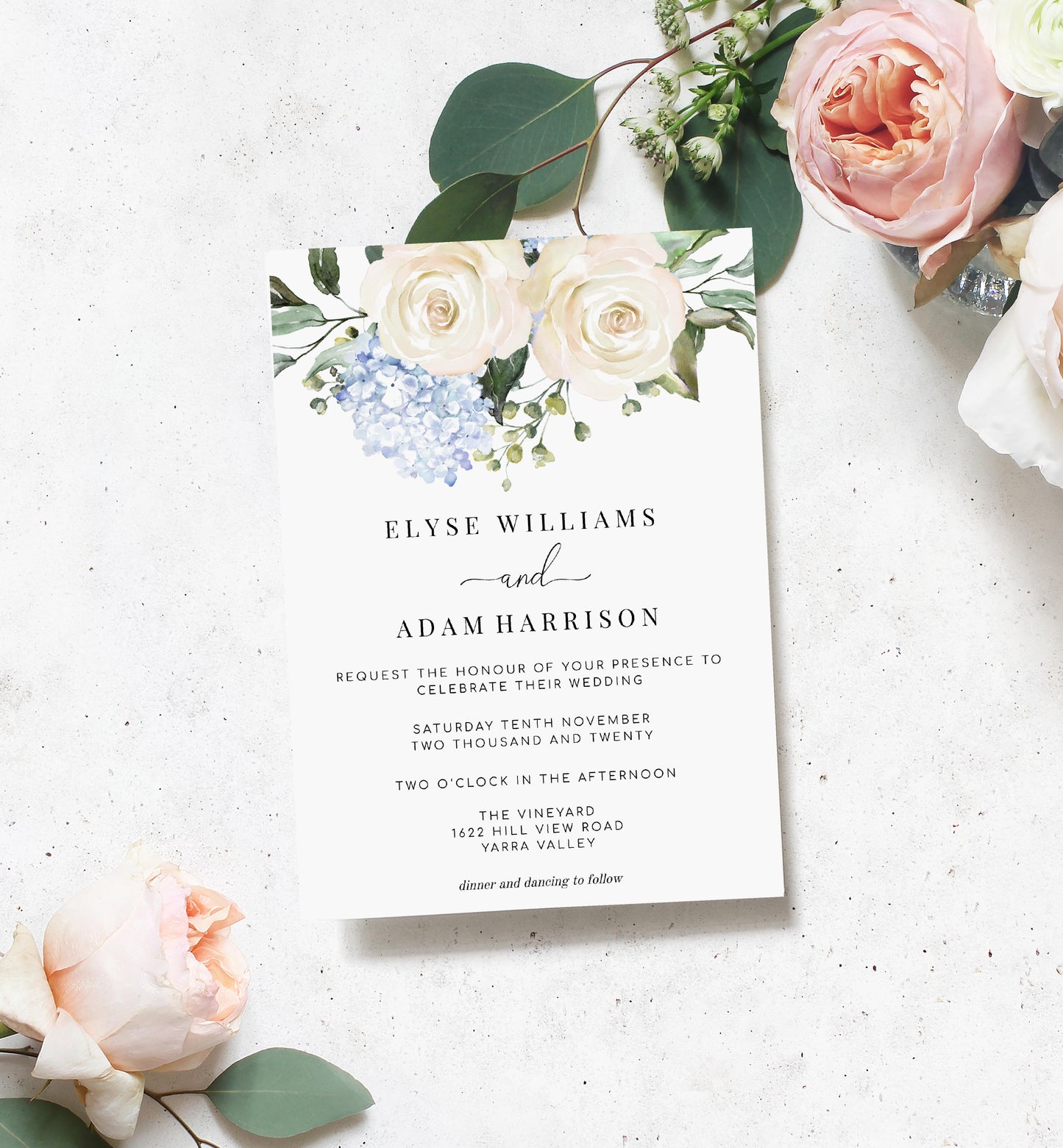 Darcy Floral White | Printable Wedding Invitation Suite - Black Bow Studio