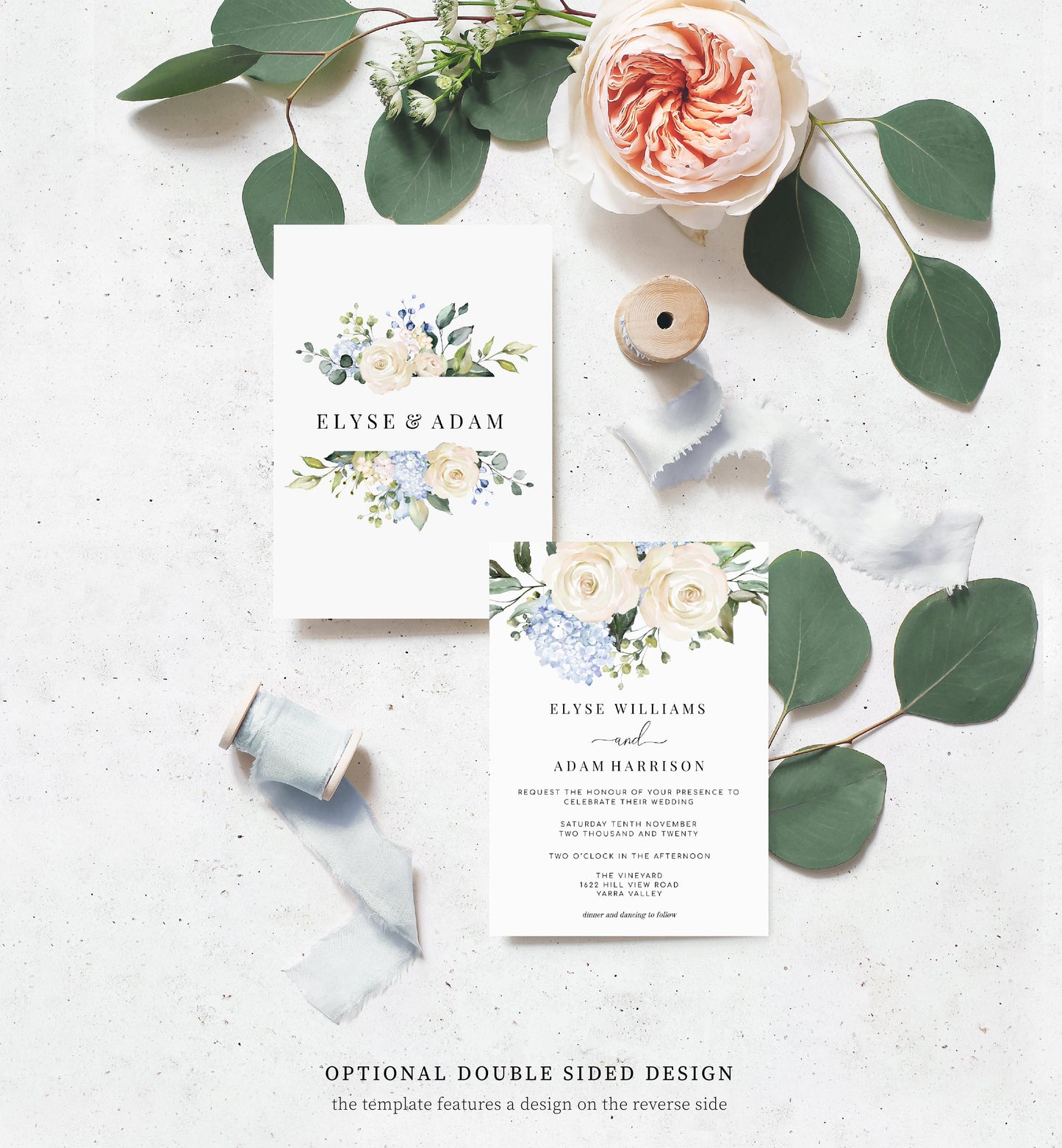 Darcy Floral White | Printable Wedding Invitation Suite - Black Bow Studio