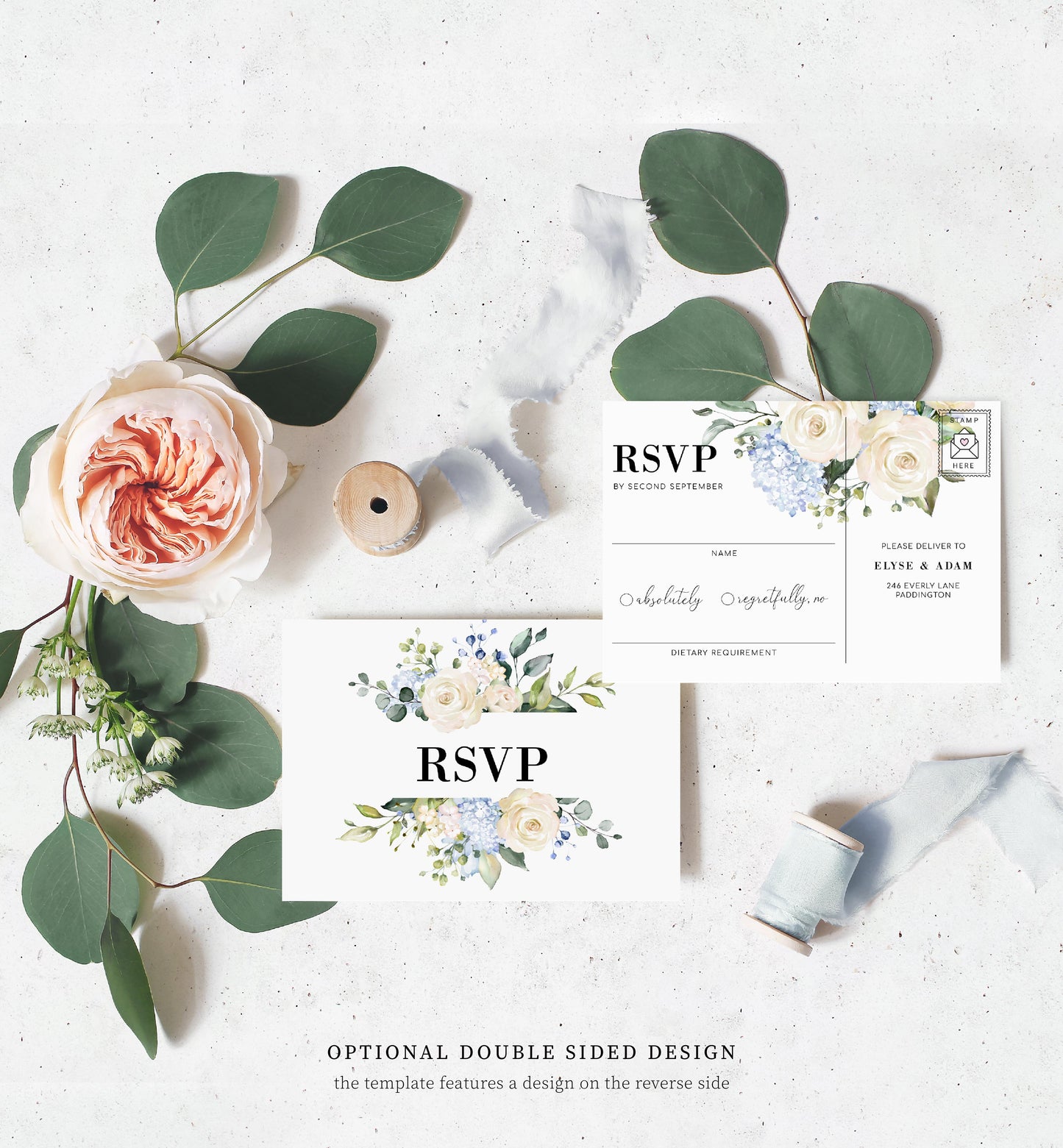 Darcy Floral White | Printable Wedding Invitation Suite - Black Bow Studio