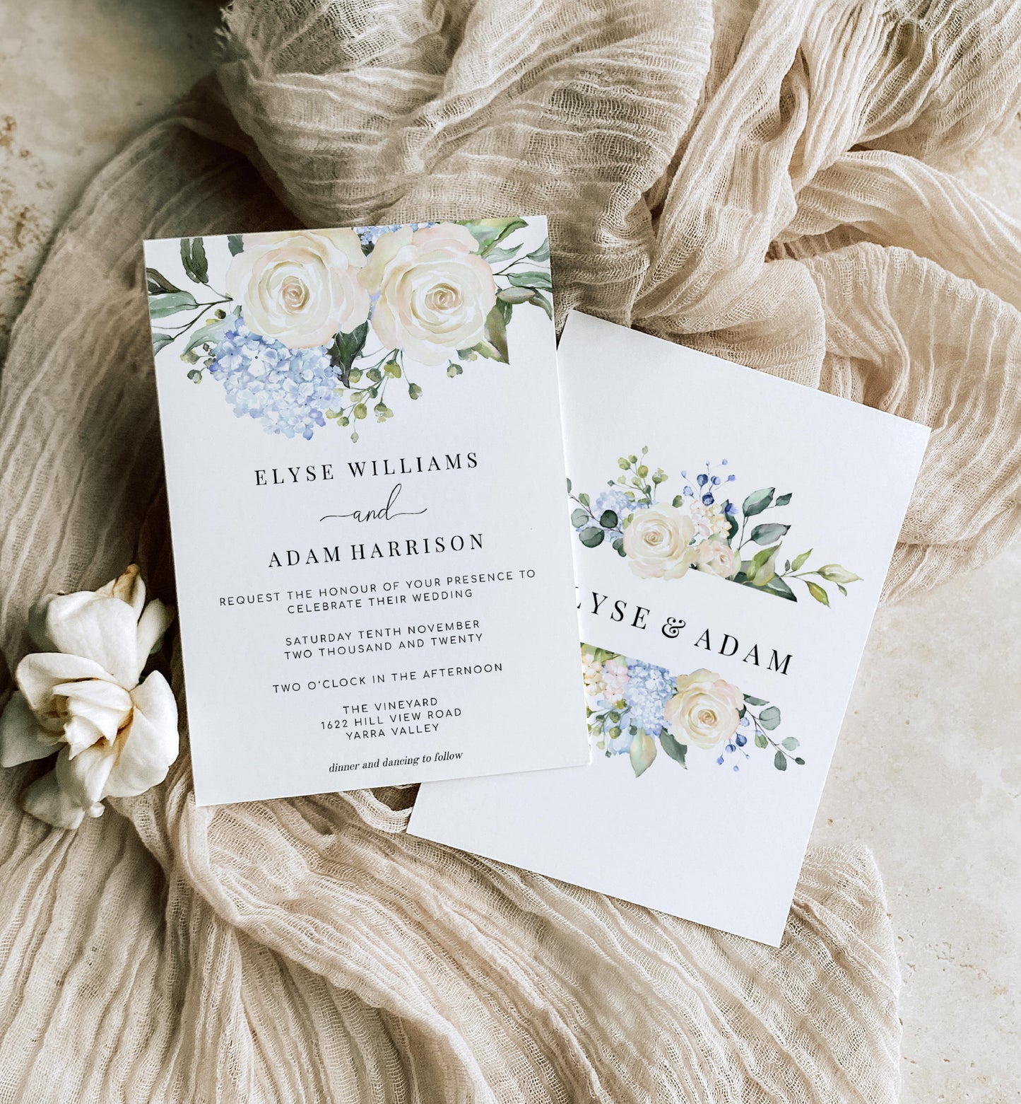 Darcy Floral White | Printable Wedding Invitation Suite - Black Bow Studio