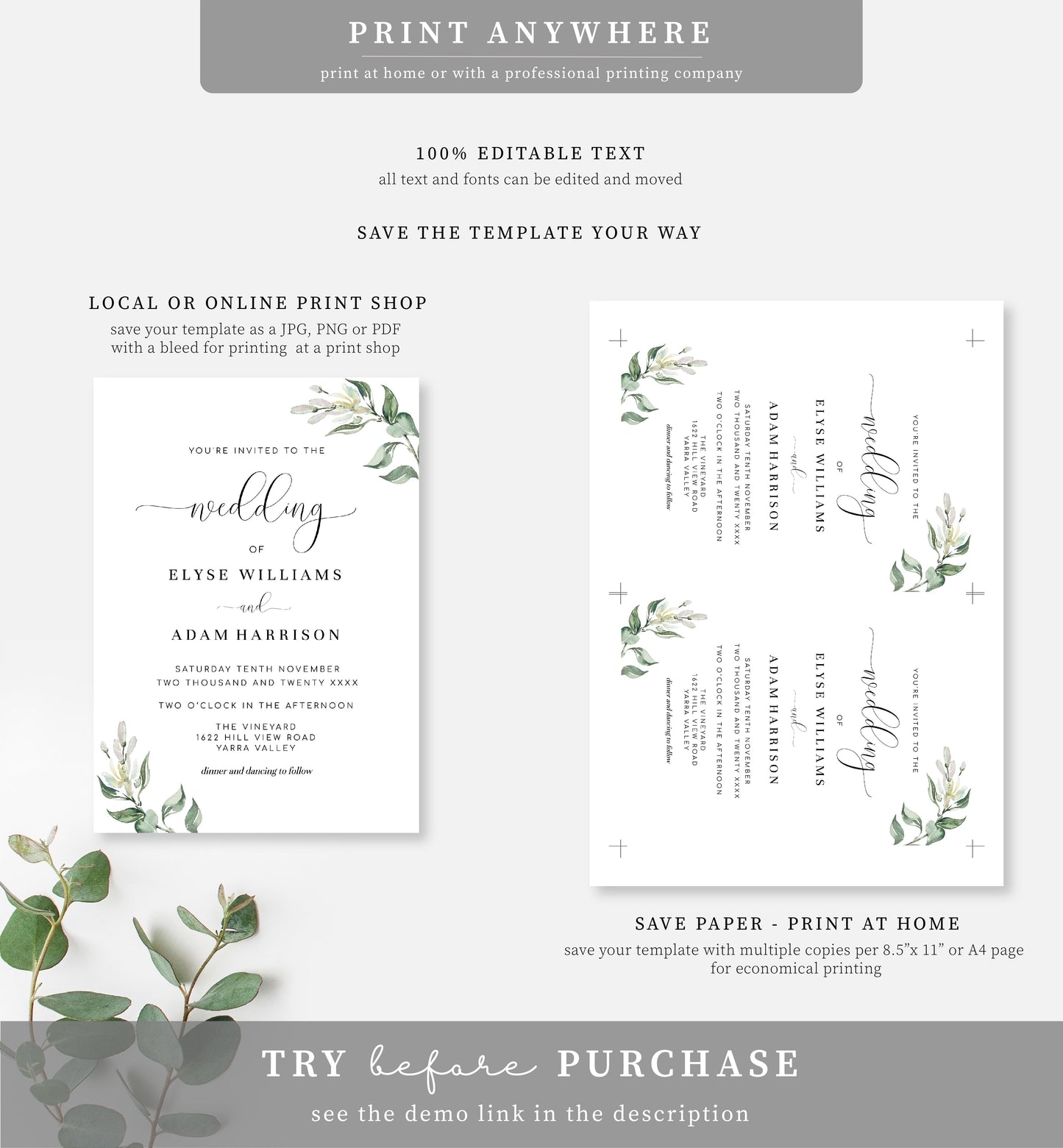 Muted Greenery | Printable Wedding Invitation Suite