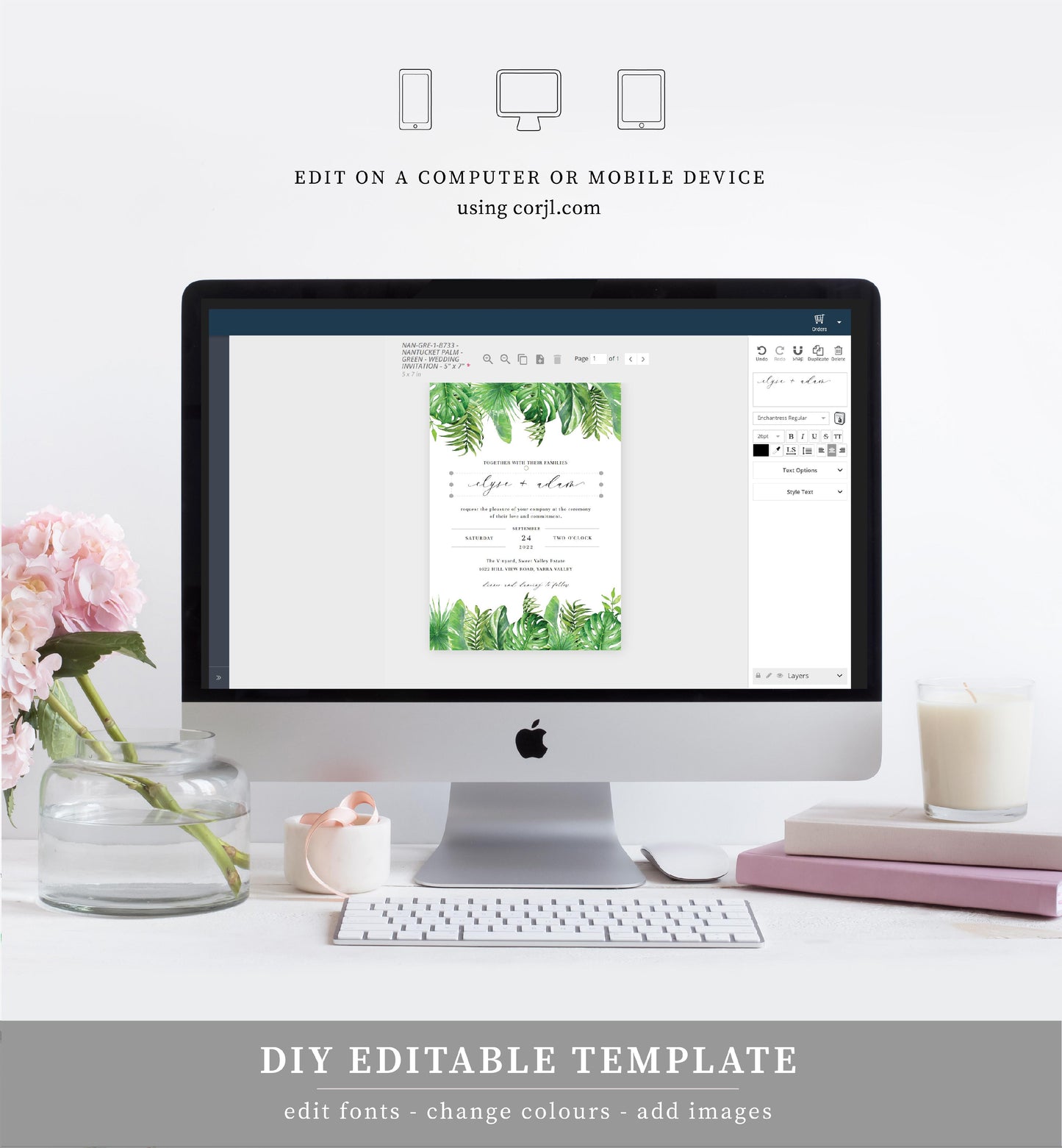 Nantucket Palm | Printable Wedding Invitation Suite - Black Bow Studio