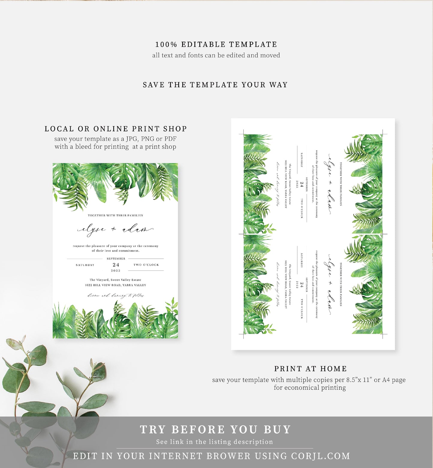 Nantucket Palm | Printable Wedding Invitation Suite - Black Bow Studio