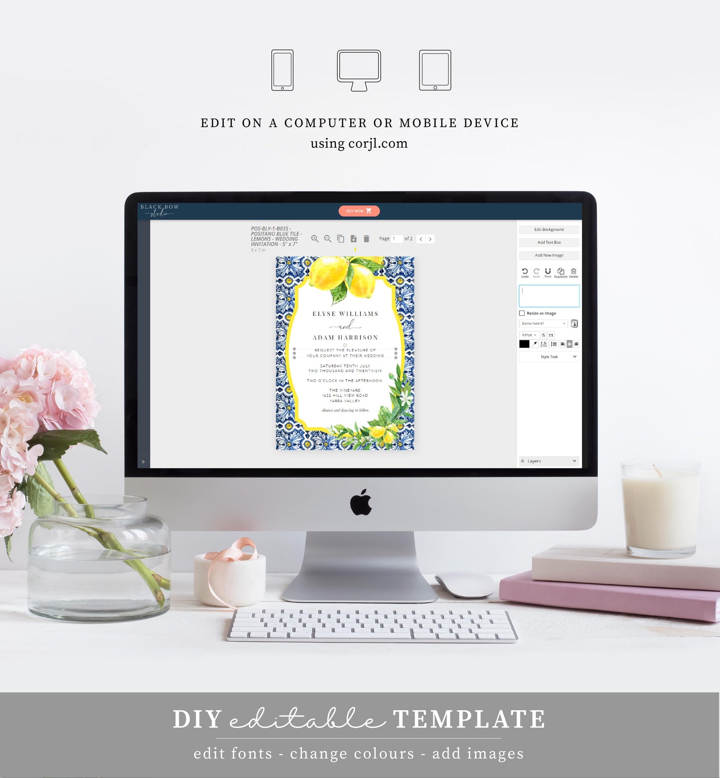 Positano Lemons | Printable Wedding Invitation Suite Template