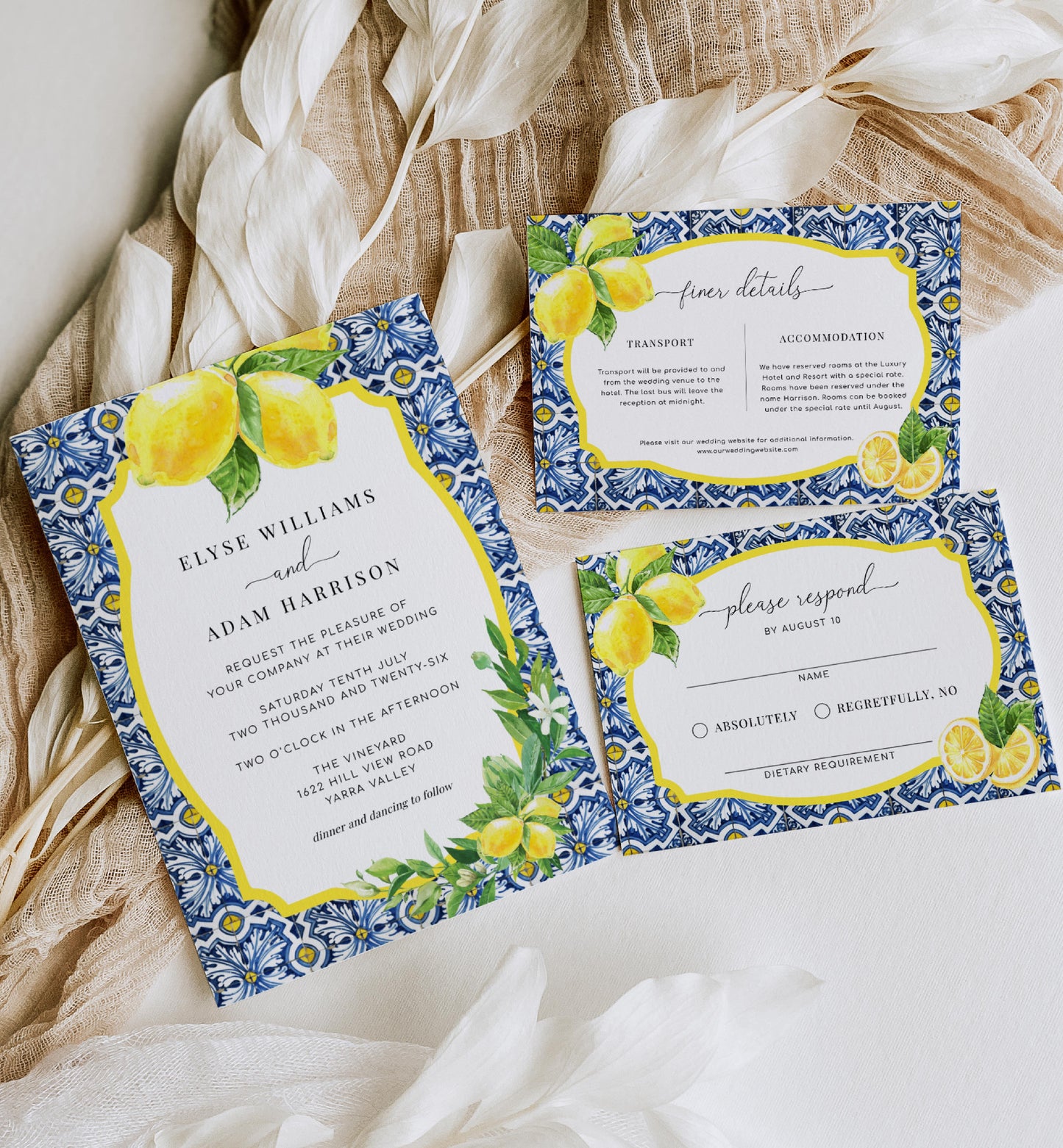 Positano Lemons | Printable Wedding Invitation Suite Template