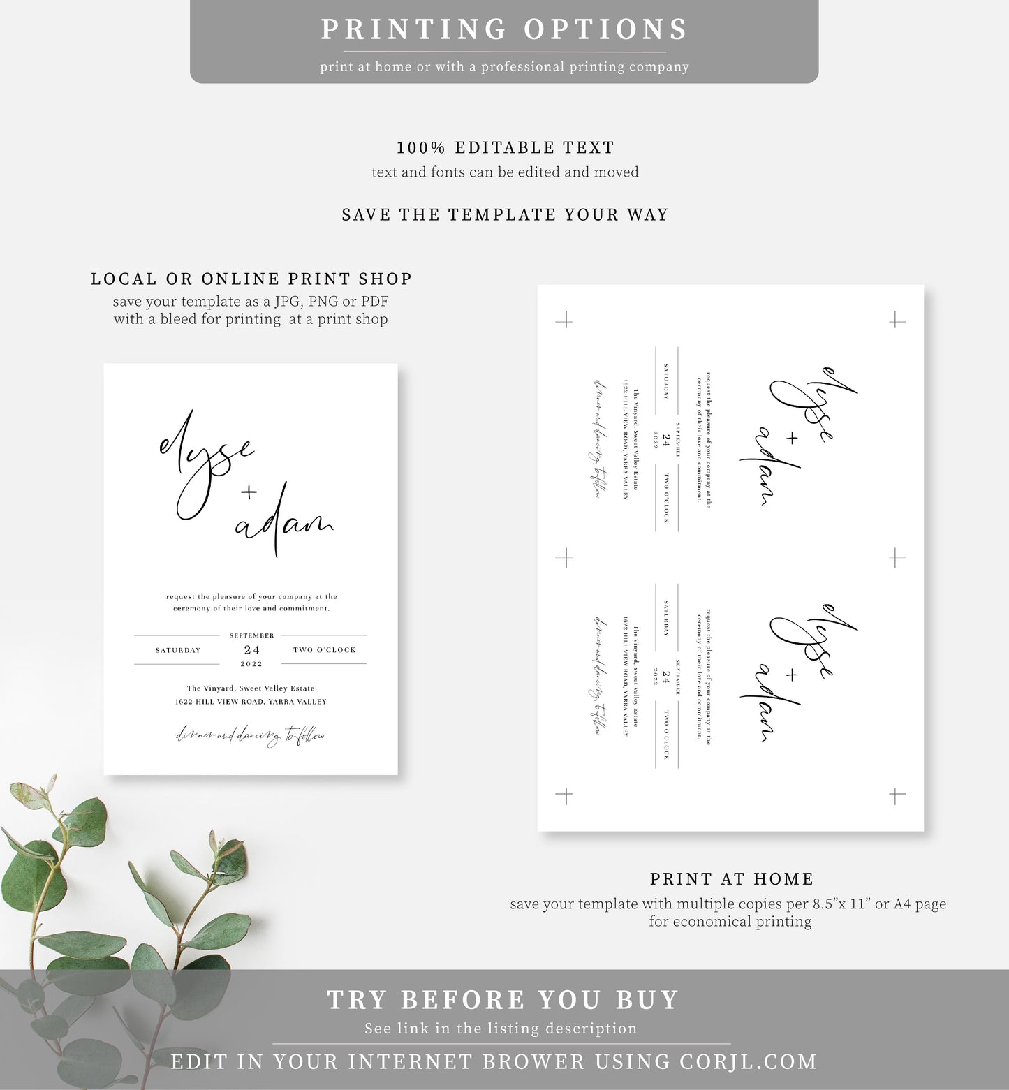 Gigi Script | Printable Wedding Invitation Suite - Black Bow Studio