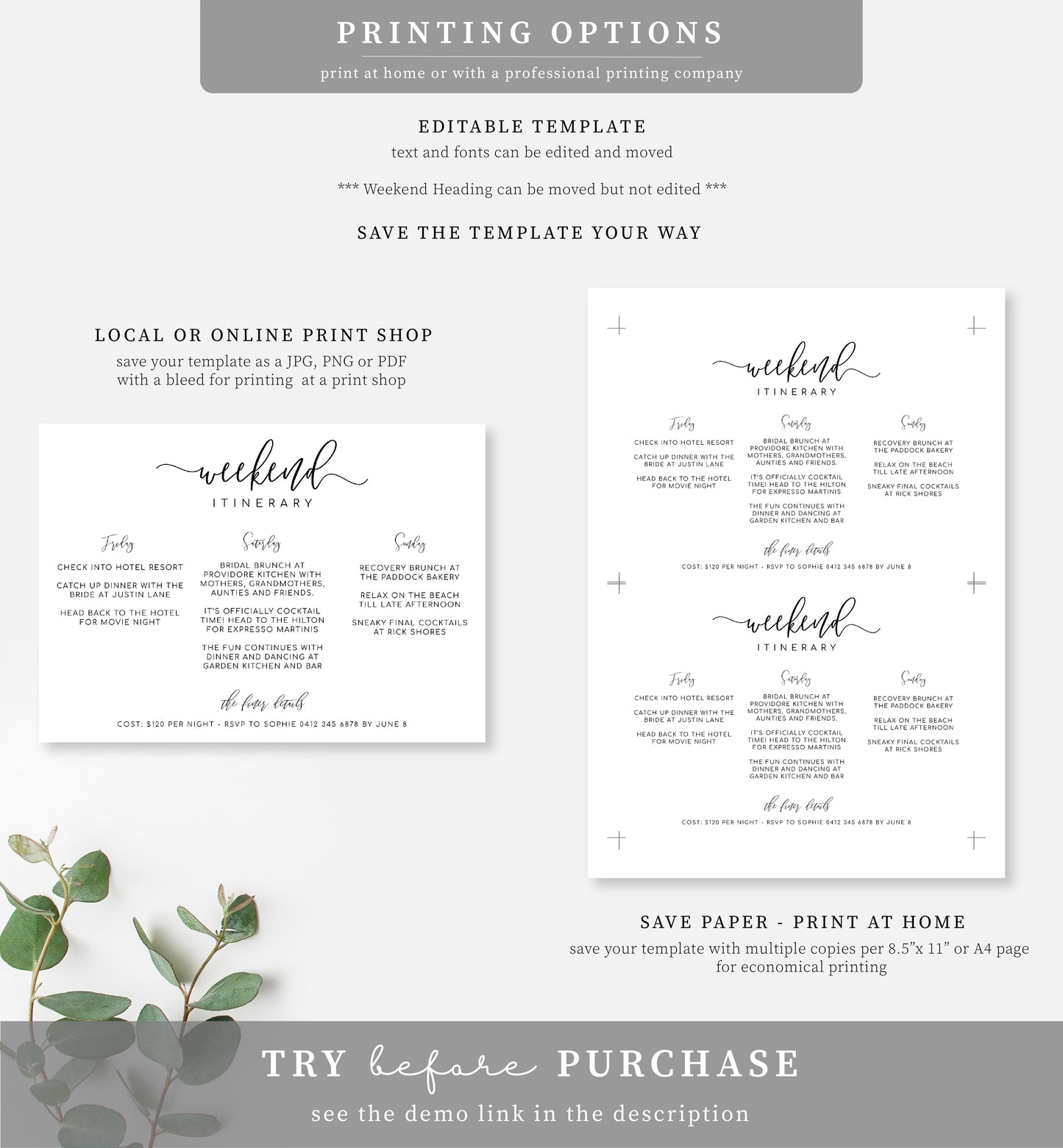 Lucas Script White | Printable Weekend Itinerary