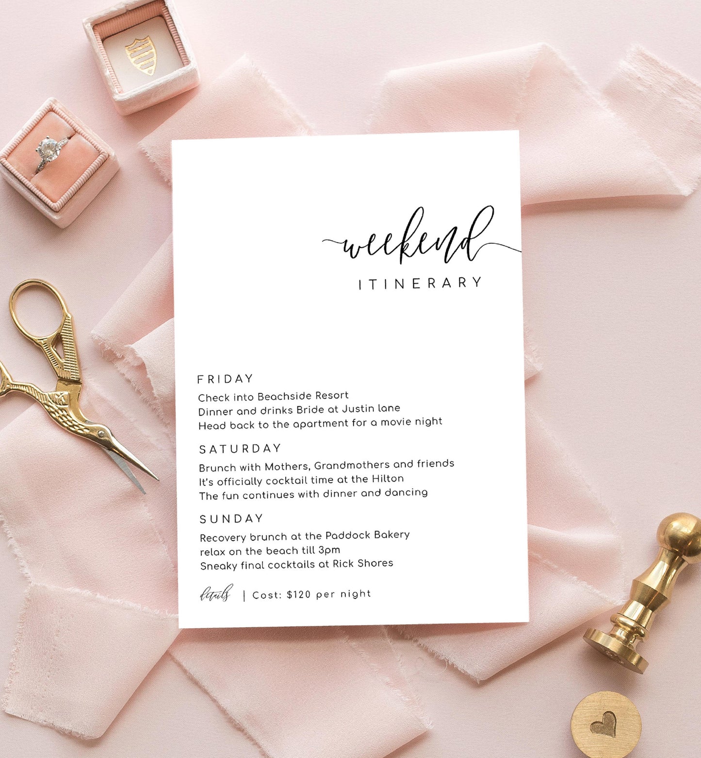 Lucas Script White | Printable Weekend Itinerary - Black Bow Studio