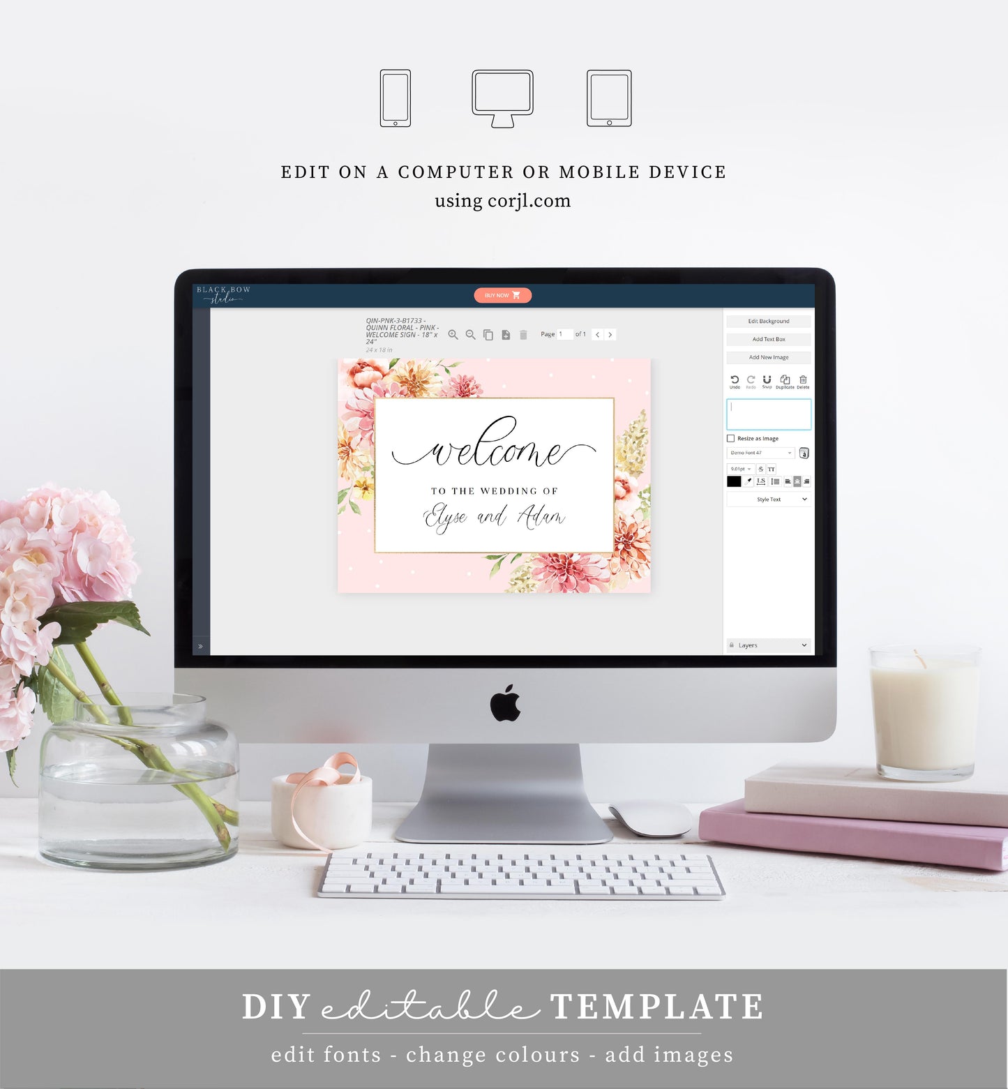 Quinn Floral Pink | Printable Welcome Sign