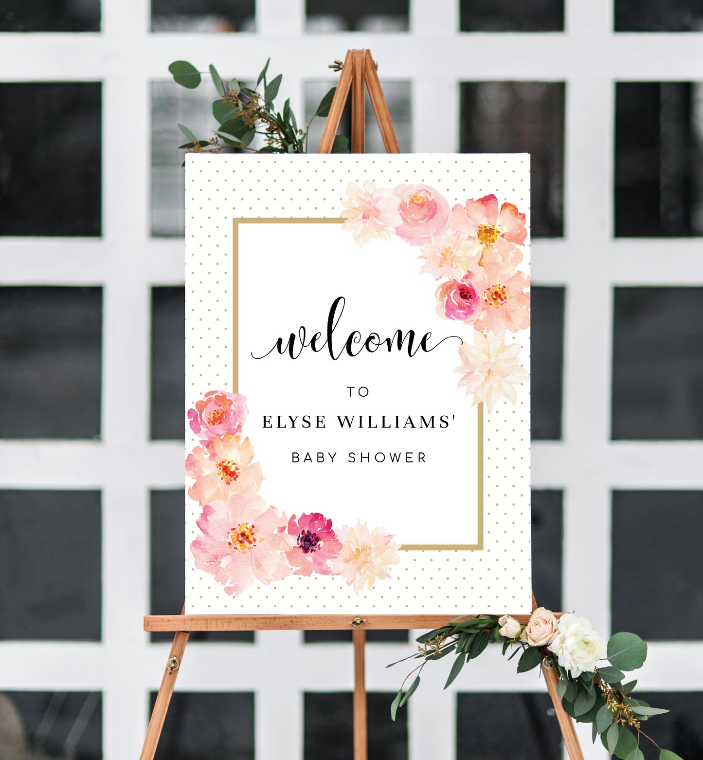 Abbieville Floral White | Printable Welcome Sign Template - Black Bow Studio