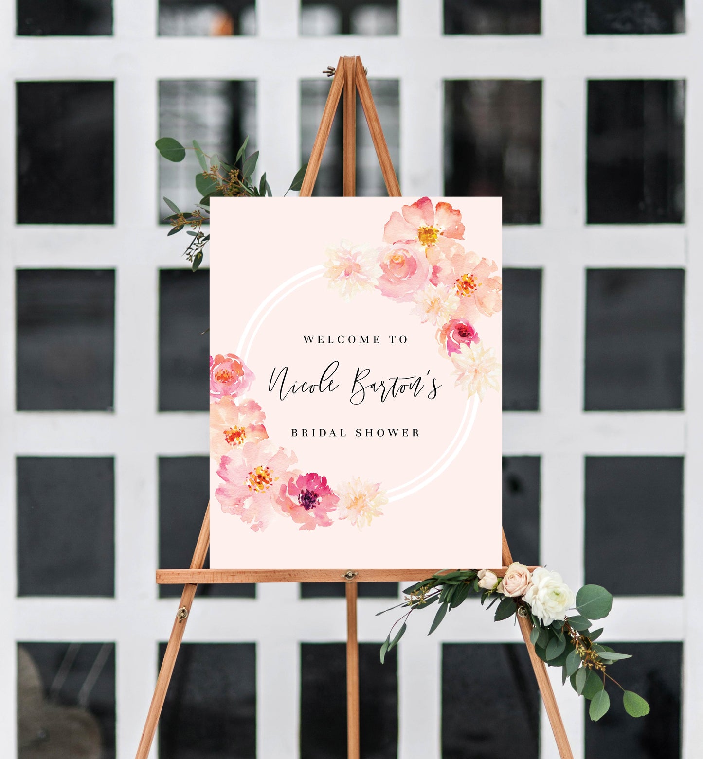 Abbieville Floral Pink | Printable Welcome Sign Template - Black Bow Studio