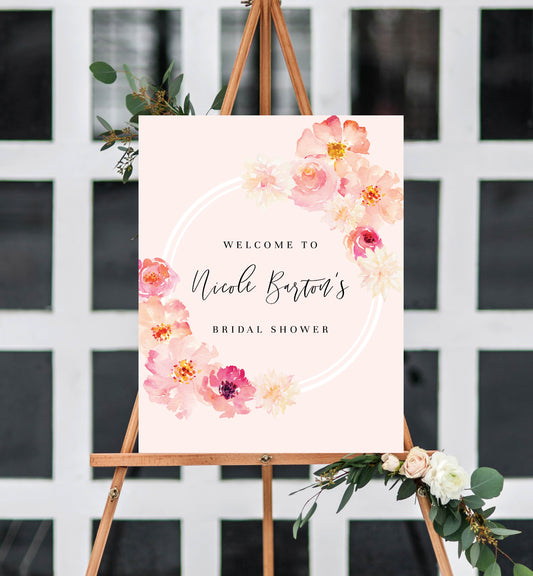 Abbieville Floral Pink | Printable Welcome Sign Template - Black Bow Studio