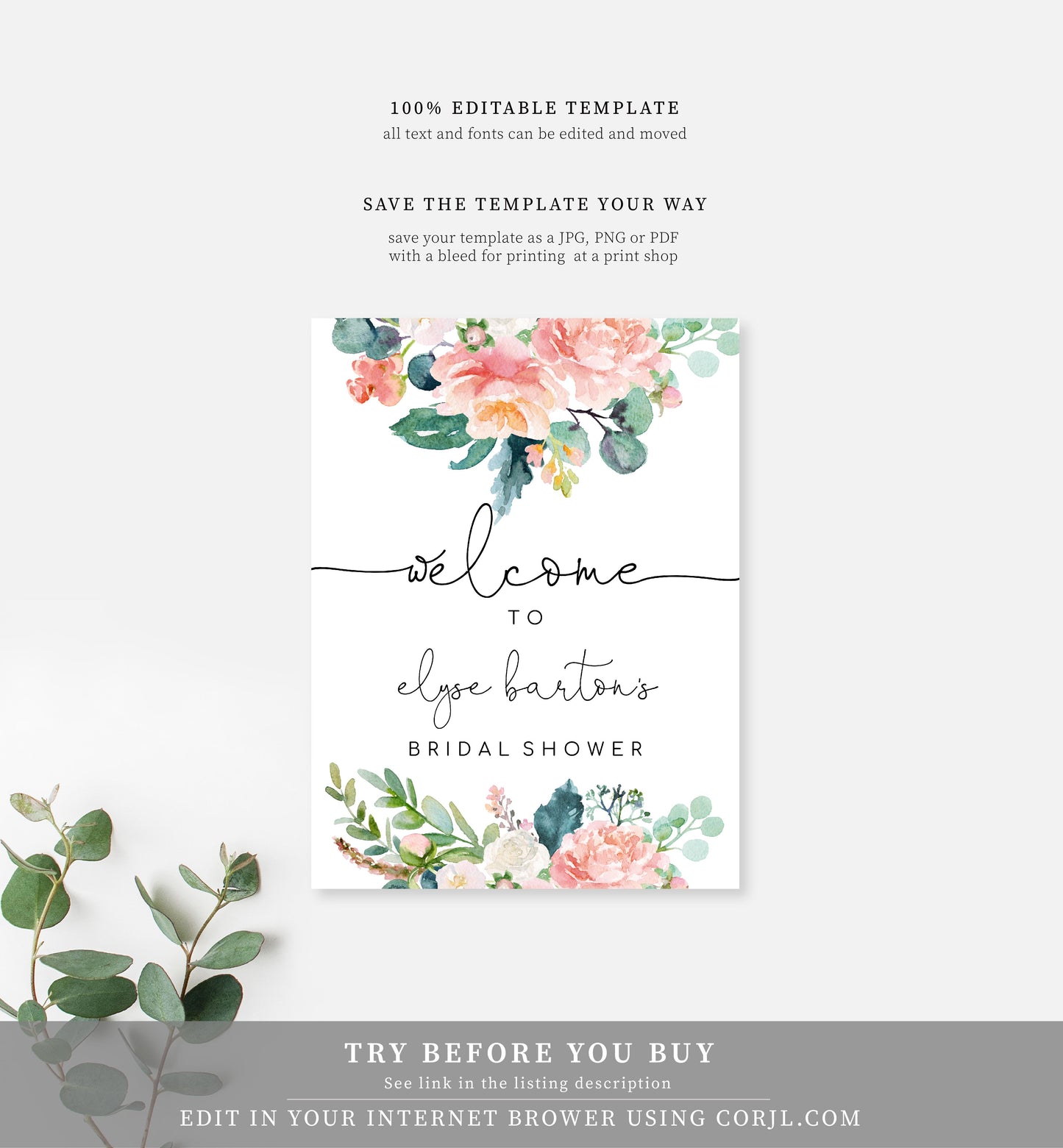 Afternoon Blooms | Printable Welcome Sign Template - Black Bow Studio