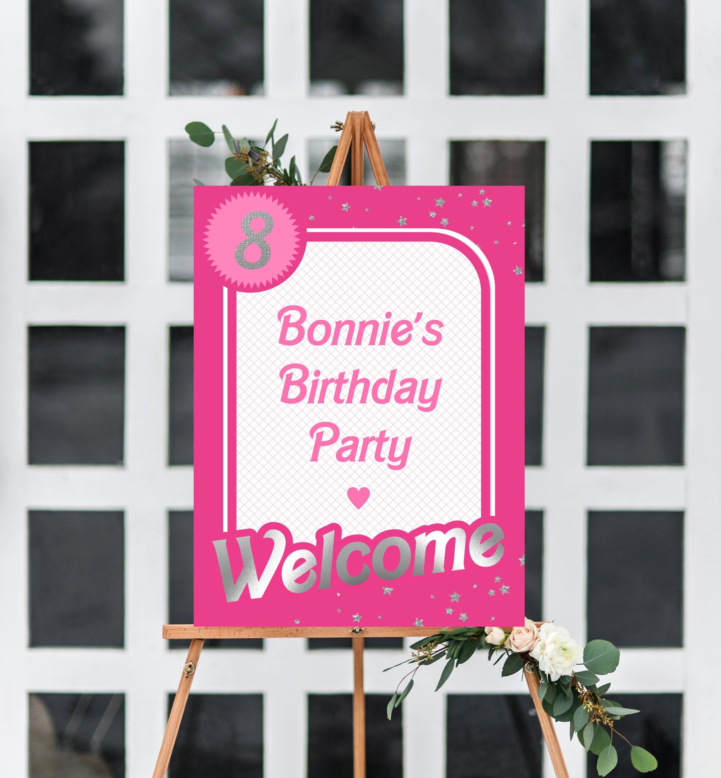 Barbie Party Hot Pink Silver | Printable Welcome Sign Template