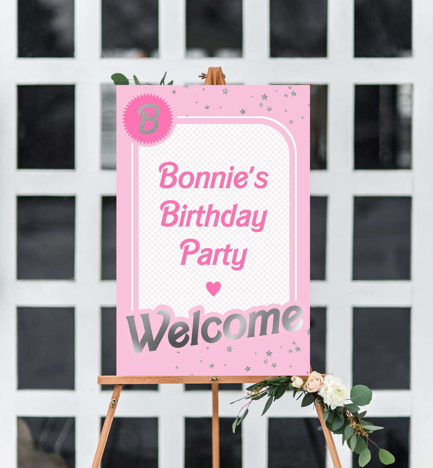 Barbie Party Pink Silver | Printable Welcome Sign Template