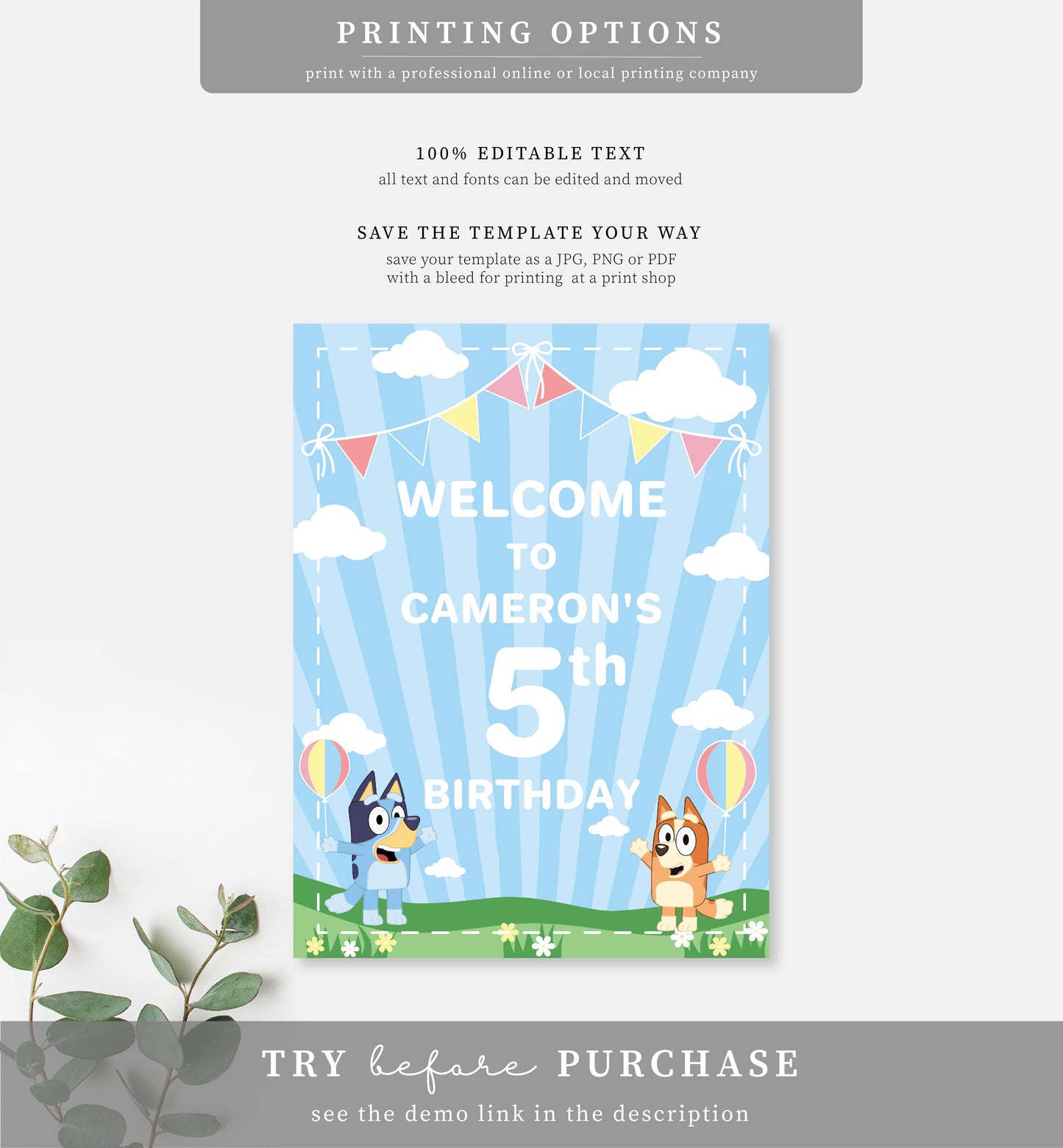 Bluey Blue | Printable Welcome Sign Template