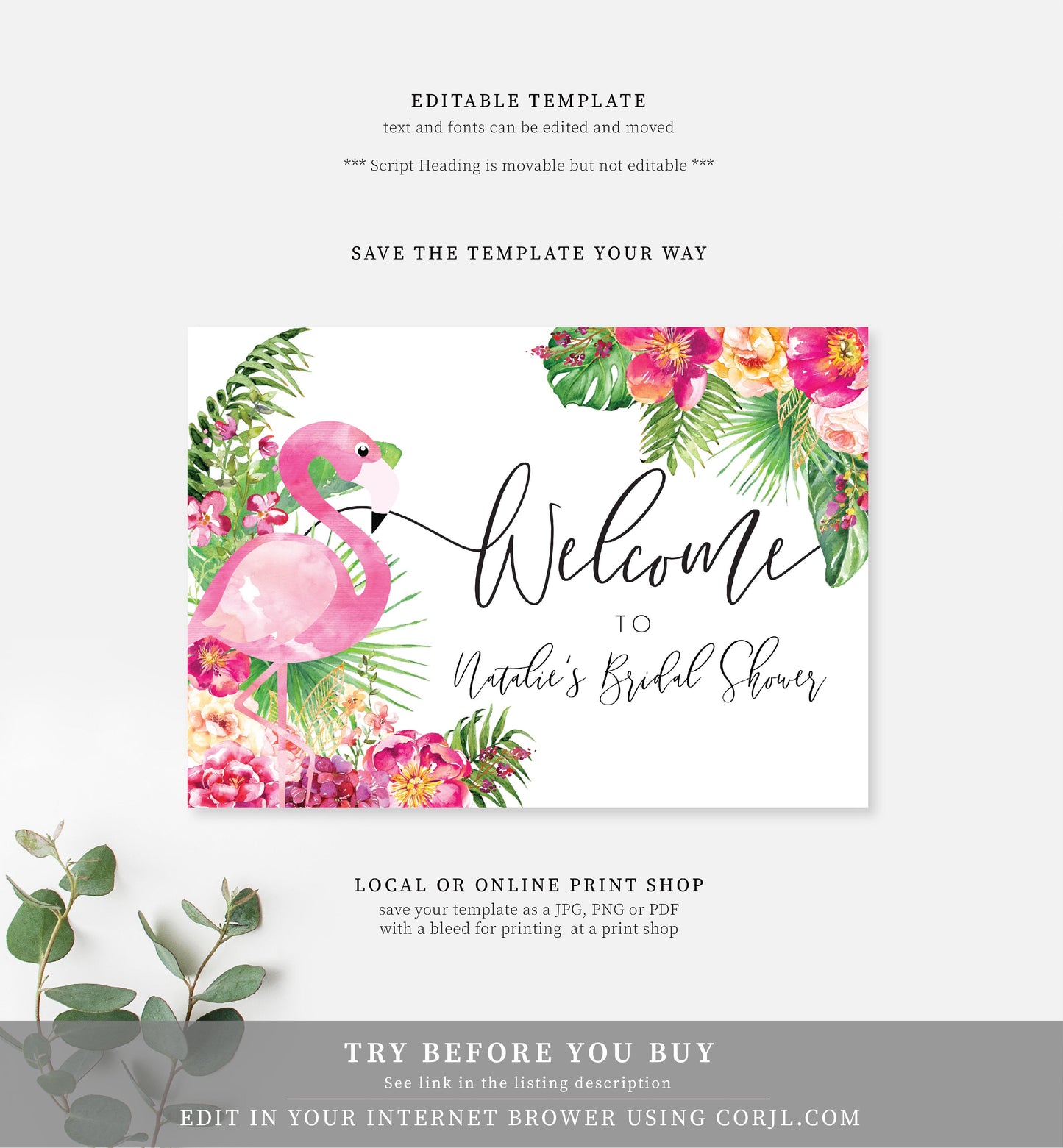 Laguna Flamingo | Printable Welcome Sign - Black Bow Studio