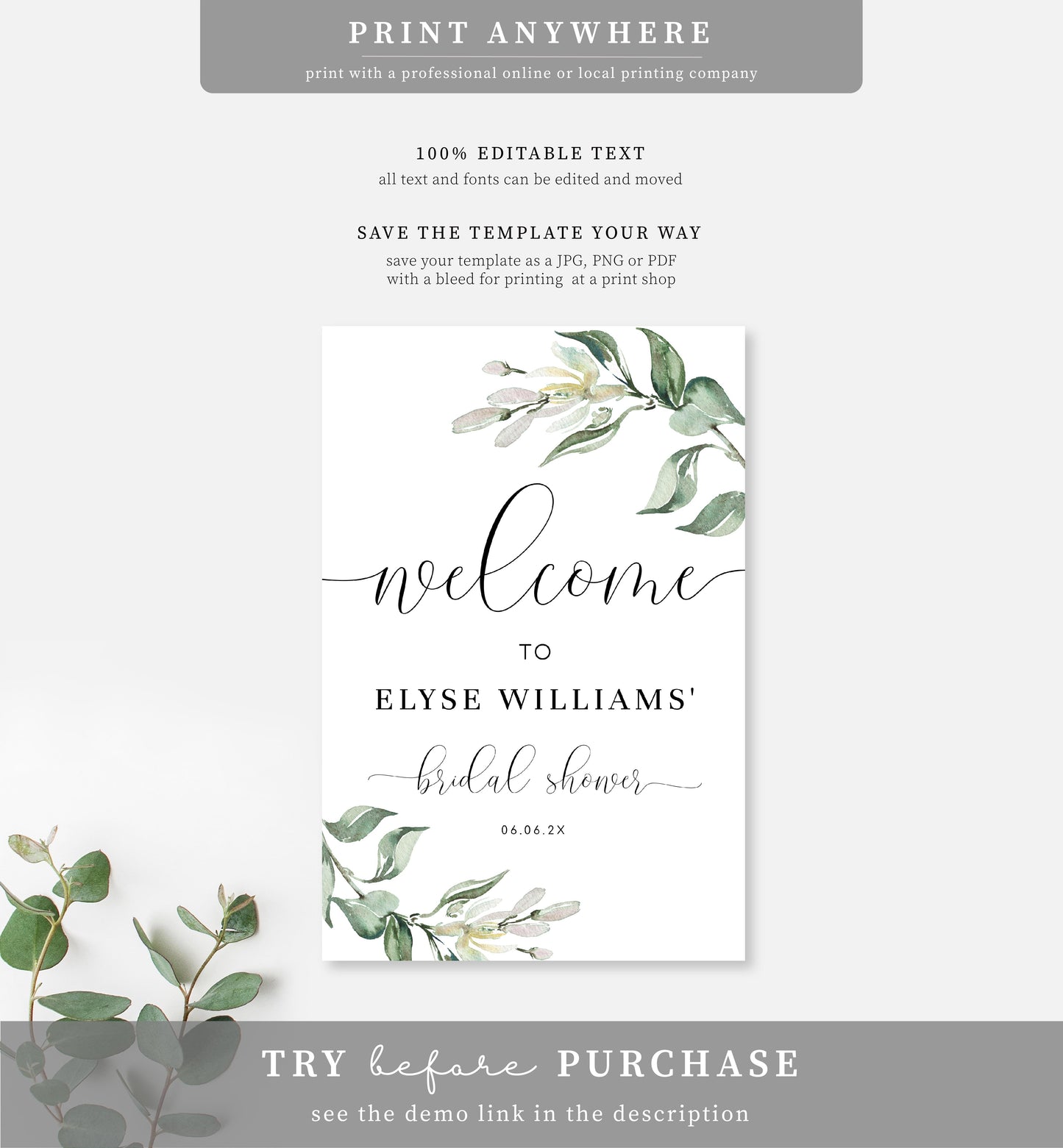 Muted Greenery | Printable Welcome Sign