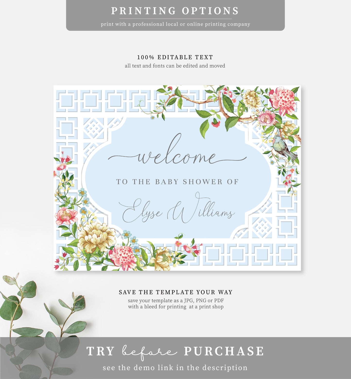 Trianon Blue | Printable Welcome Sign