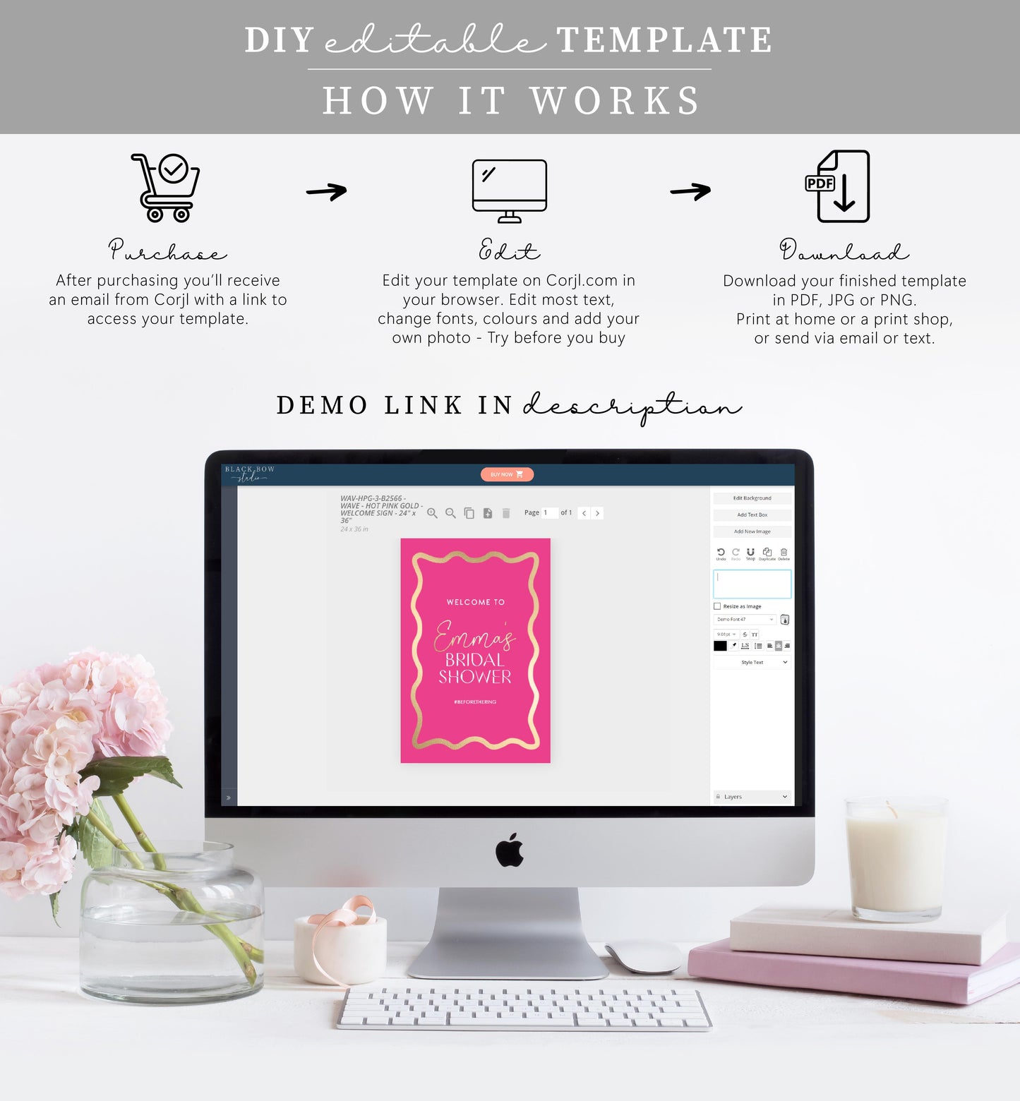 Wave Hot Pink Gold | Printable Welcome Sign Template