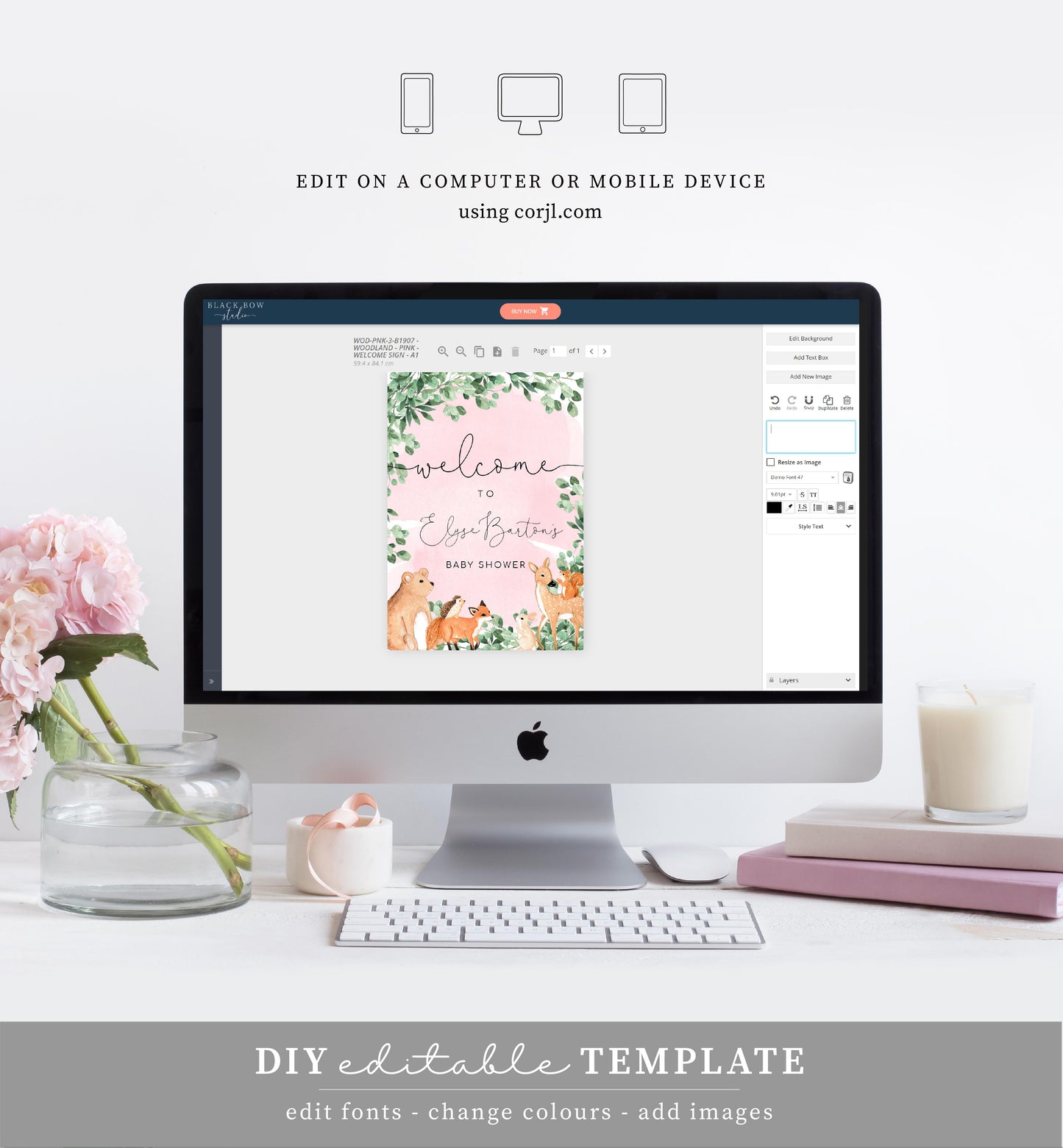 Woodland Animals Pink | Printable Welcome Sign