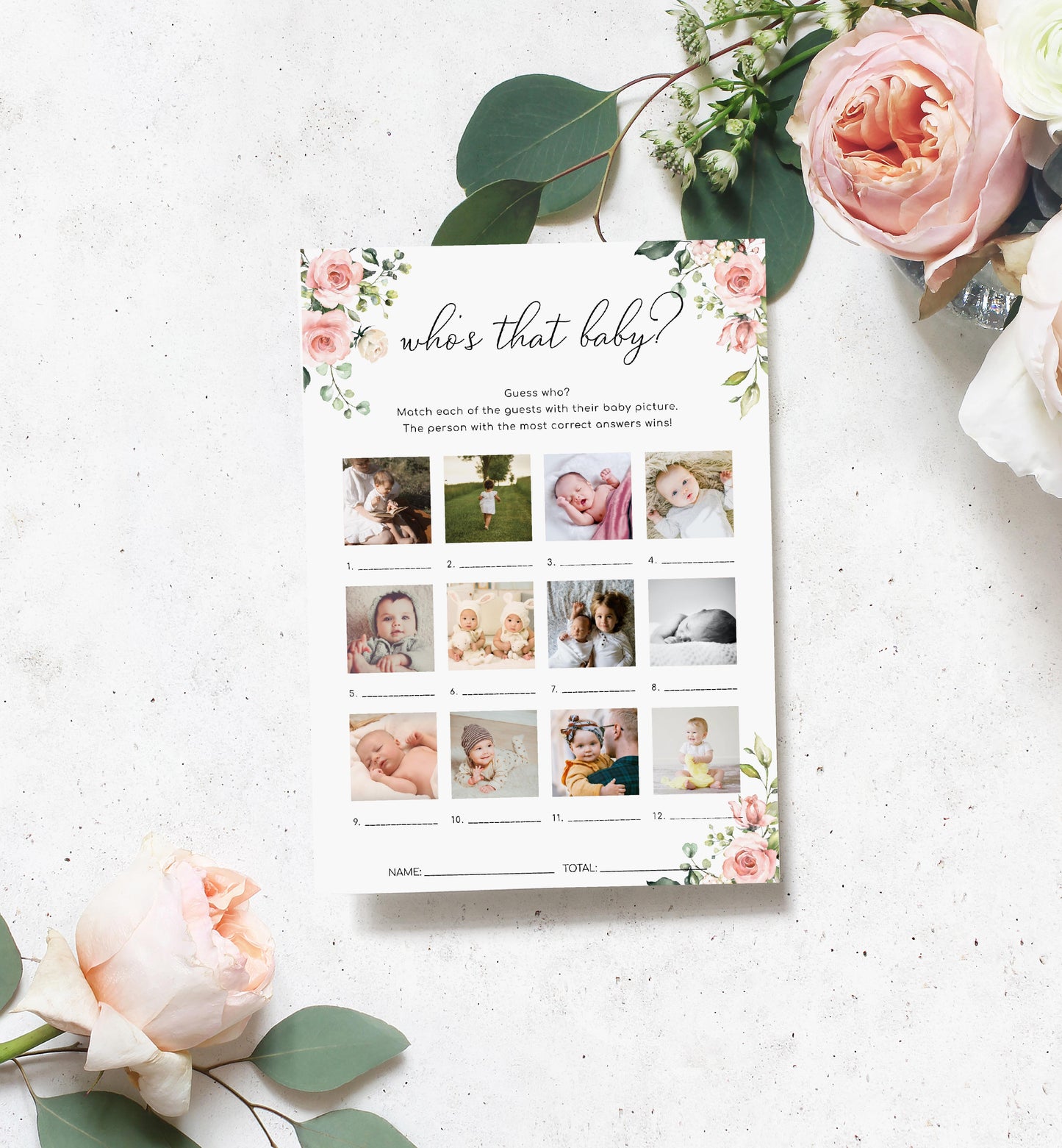 Darcy Floral Pink | Printable Guess The Baby Photo Baby Shower Game Template