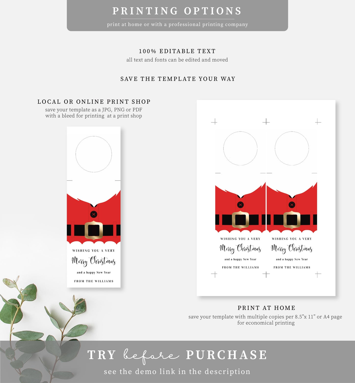 Santa Coat Red | Printable Christmas Wine Bottle Bib Gift Tag