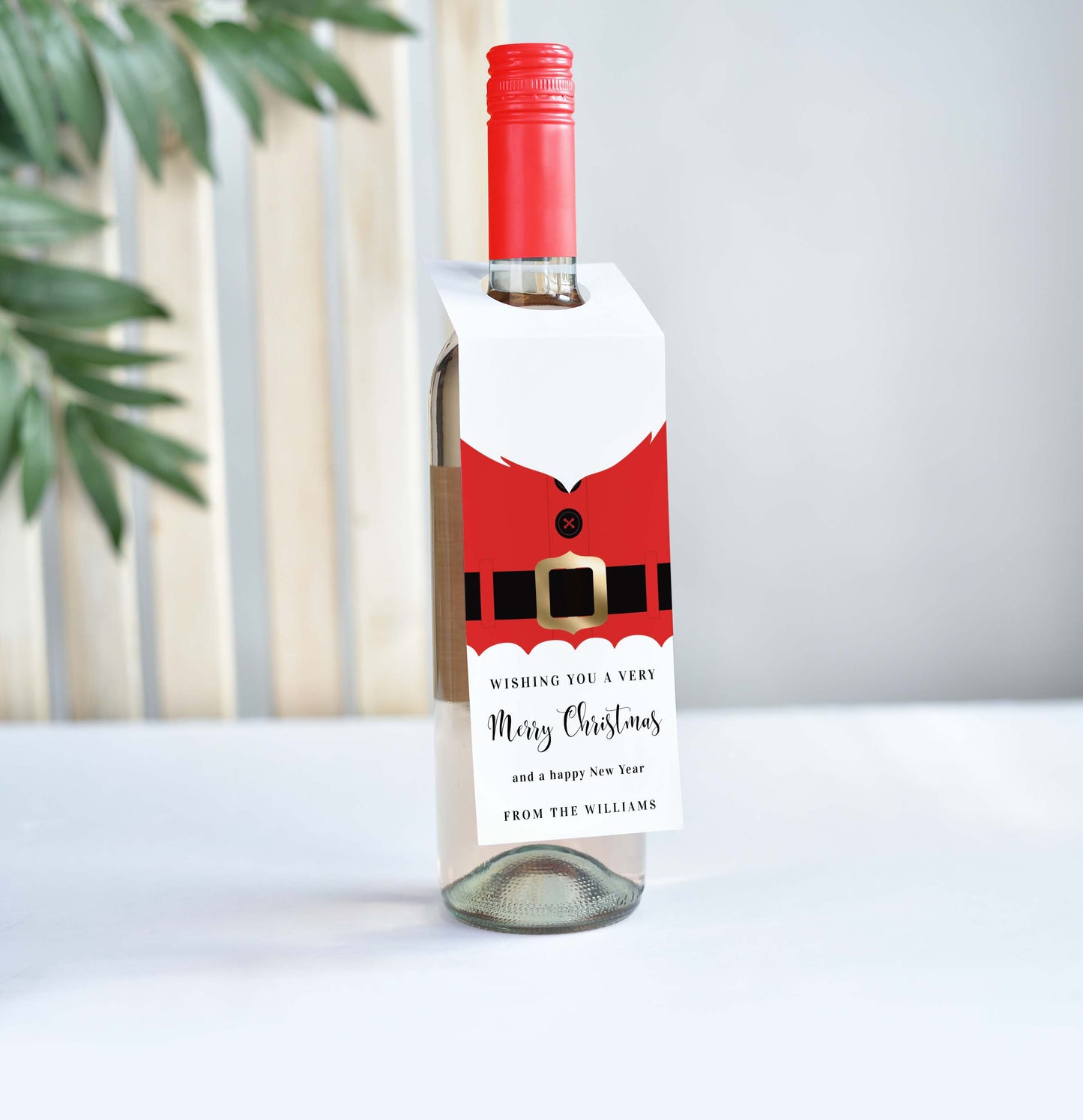 Santa Coat Red | Printable Christmas Wine Bottle Bib Gift Tag