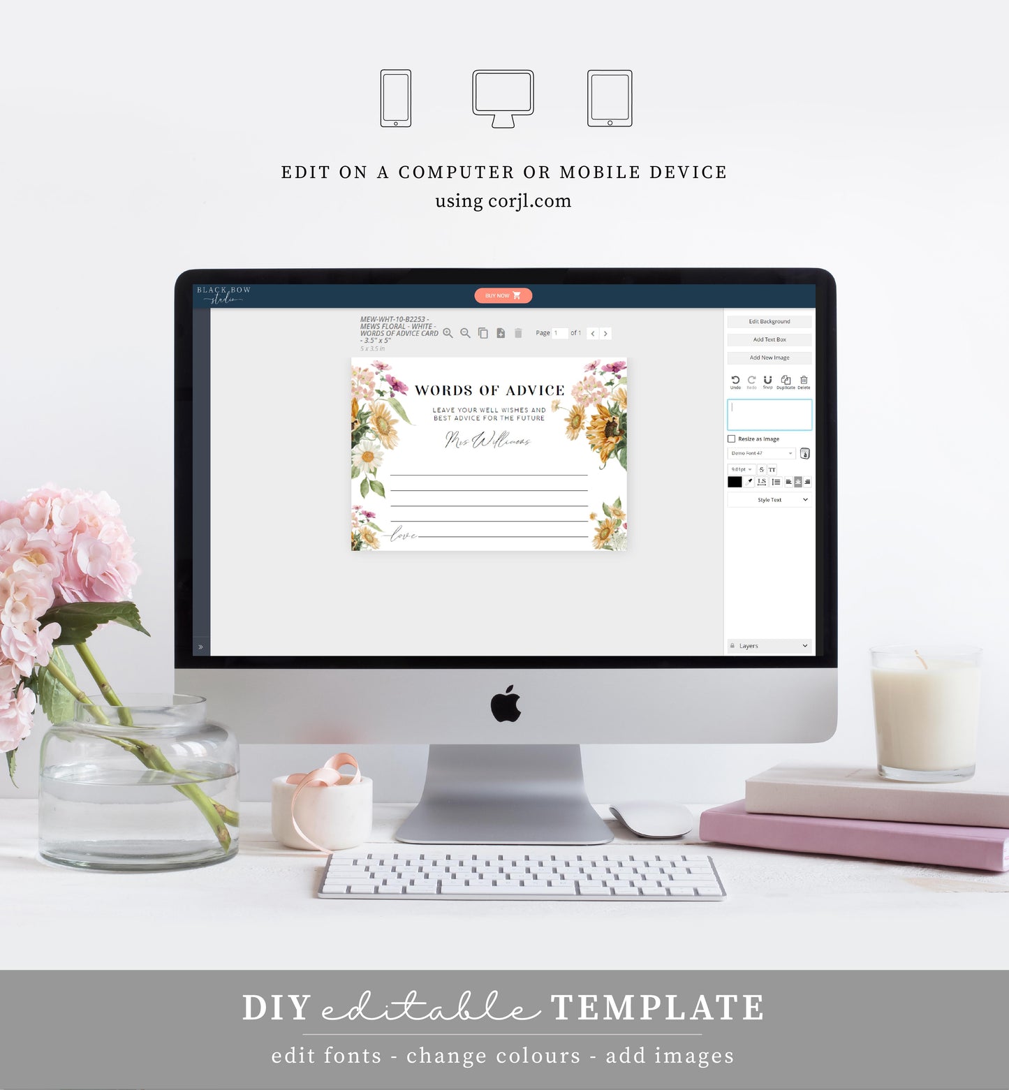 Mews Floral White | Printable Words Of Advice Sign and Card Template
