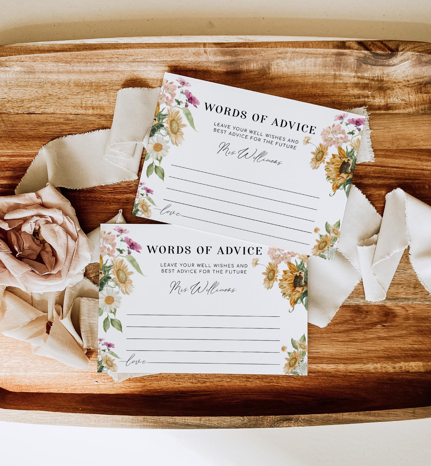 Mews Floral White | Printable Words Of Advice Sign and Card Template