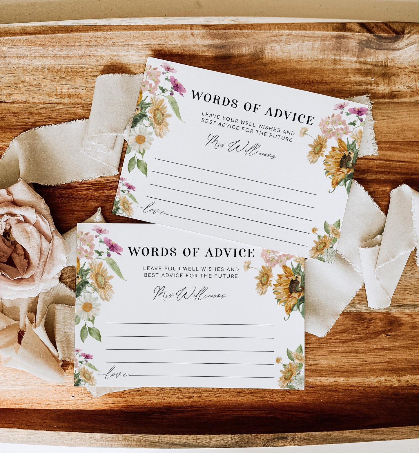 Mews Floral White | Printable Words Of Advice Sign and Card Template