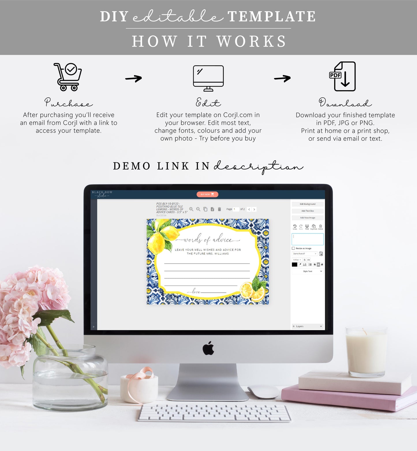 Positano Lemons | Printable Words Of Advice Sign and Card Bundle Template