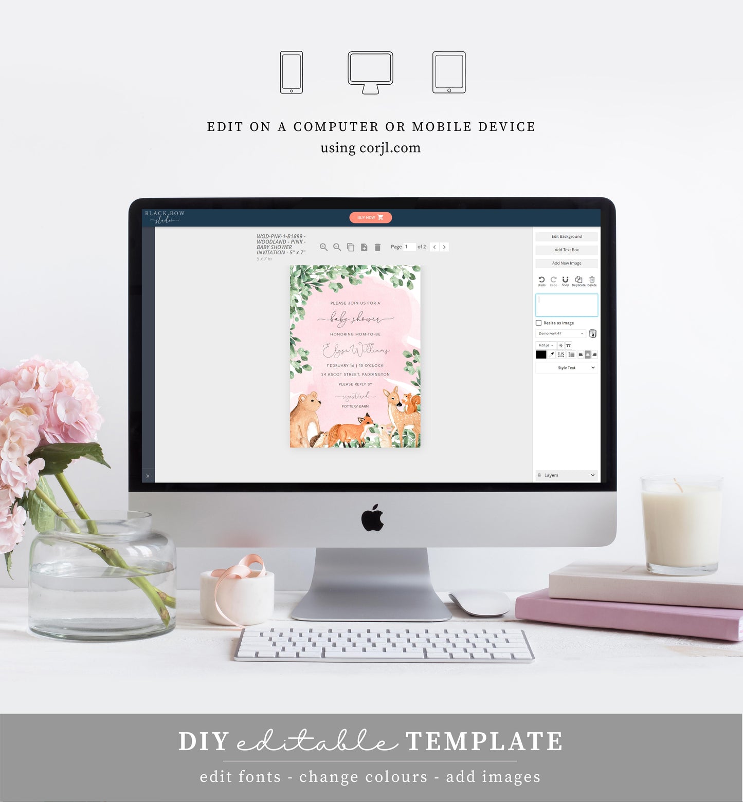 Woodland Animals Pink | Printable Baby Shower Invitation Suite