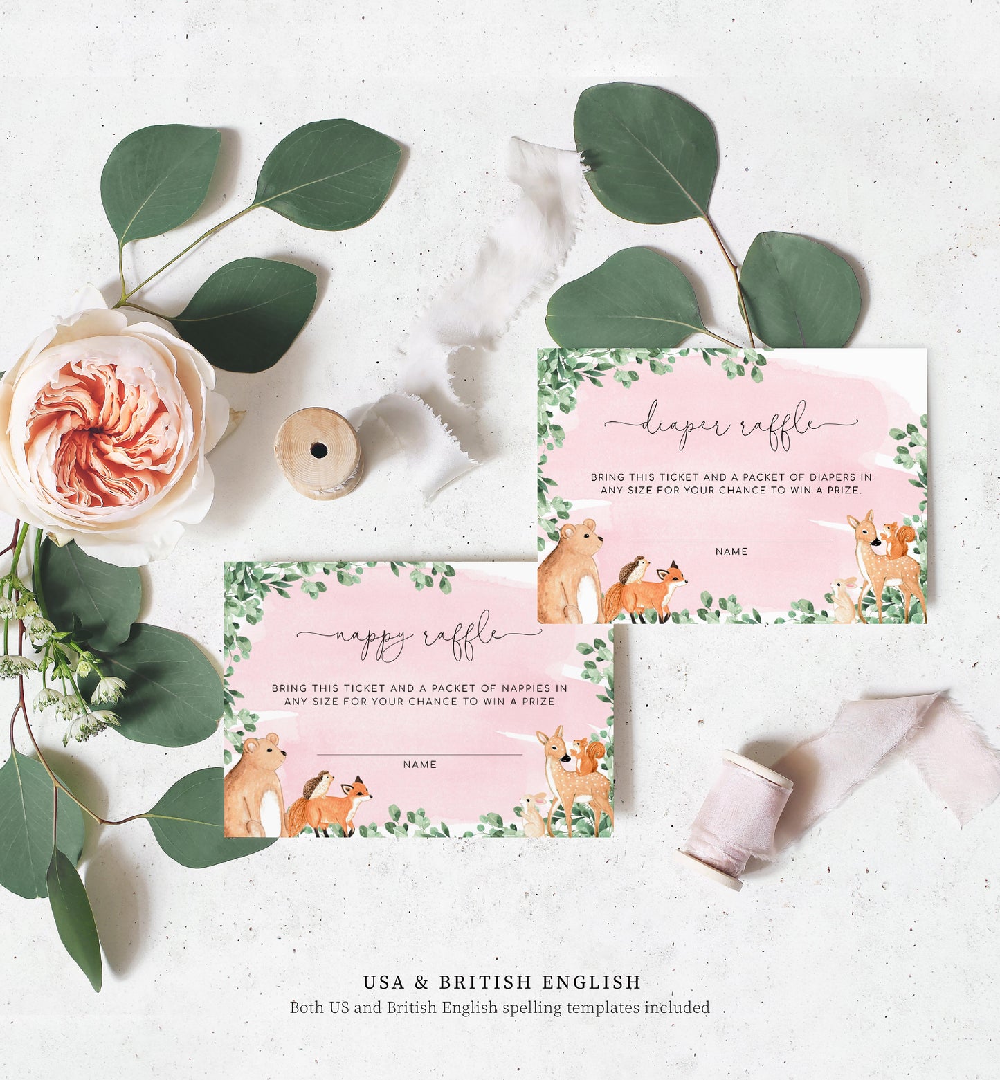 Woodland Animals Pink | Printable Baby Shower Invitation Suite