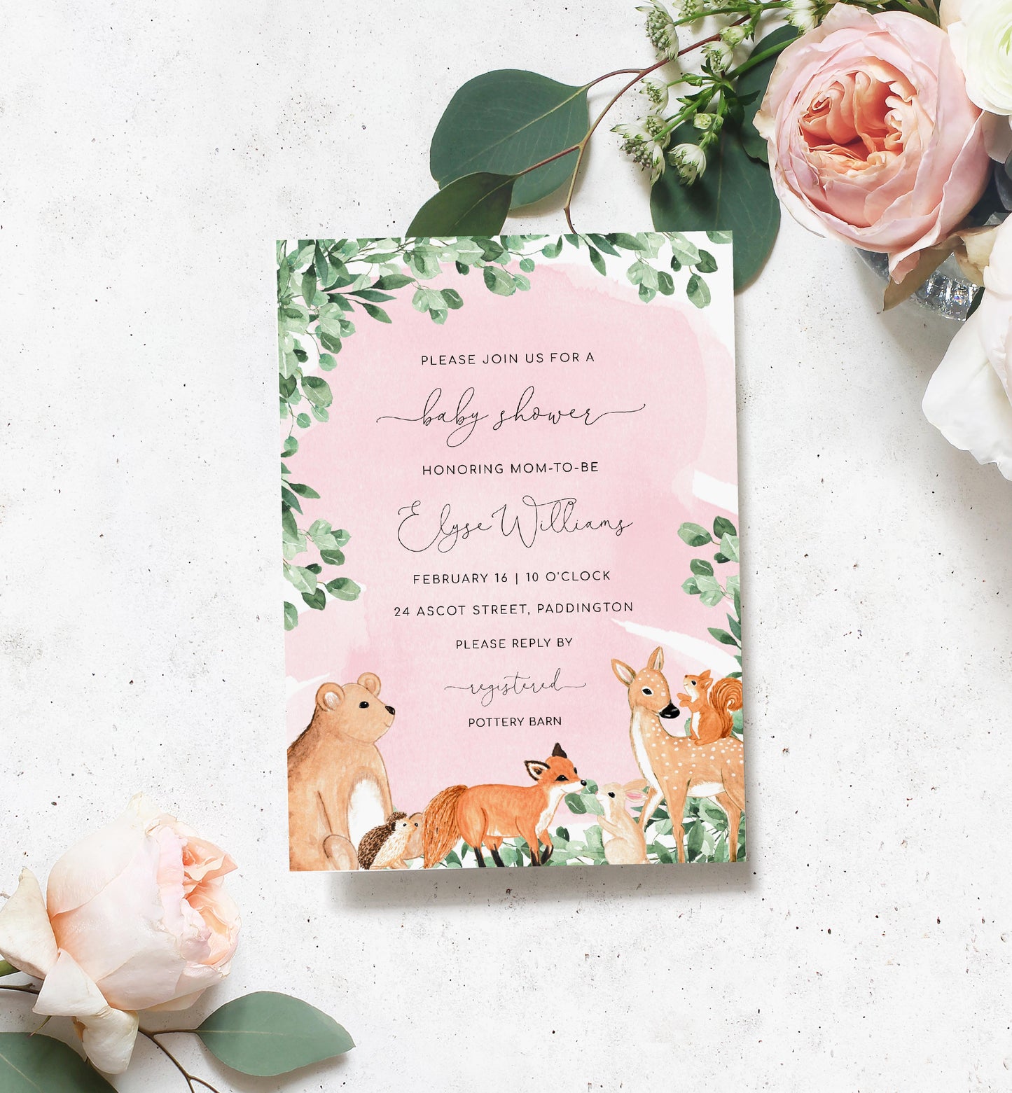Woodland Animals Pink | Printable Baby Shower Invitation Suite