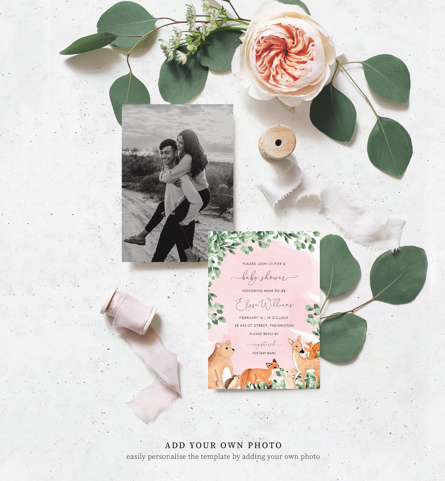 Woodland Animals Pink | Printable Baby Shower Invitation Suite