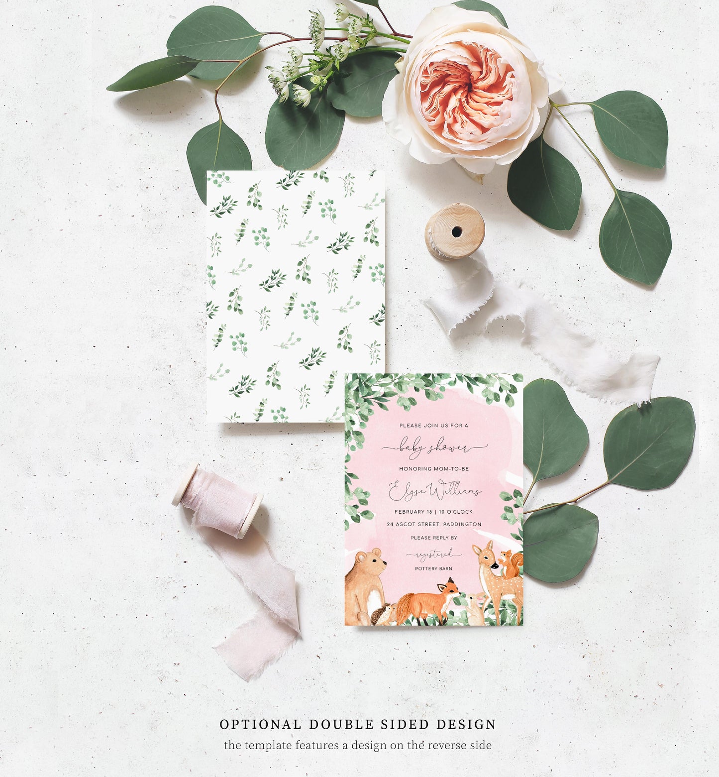 Woodland Animals Pink | Printable Baby Shower Invitation Suite