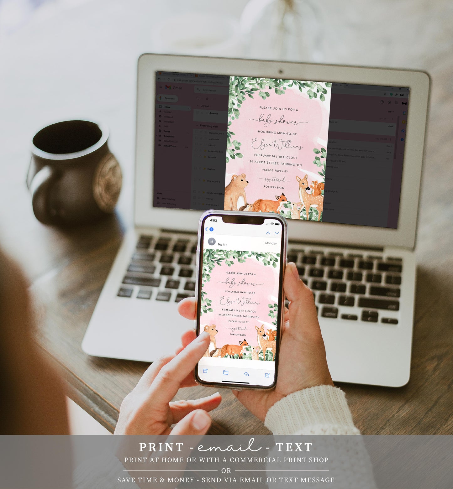 Woodland Animals Pink | Printable Baby Shower Invitation Suite