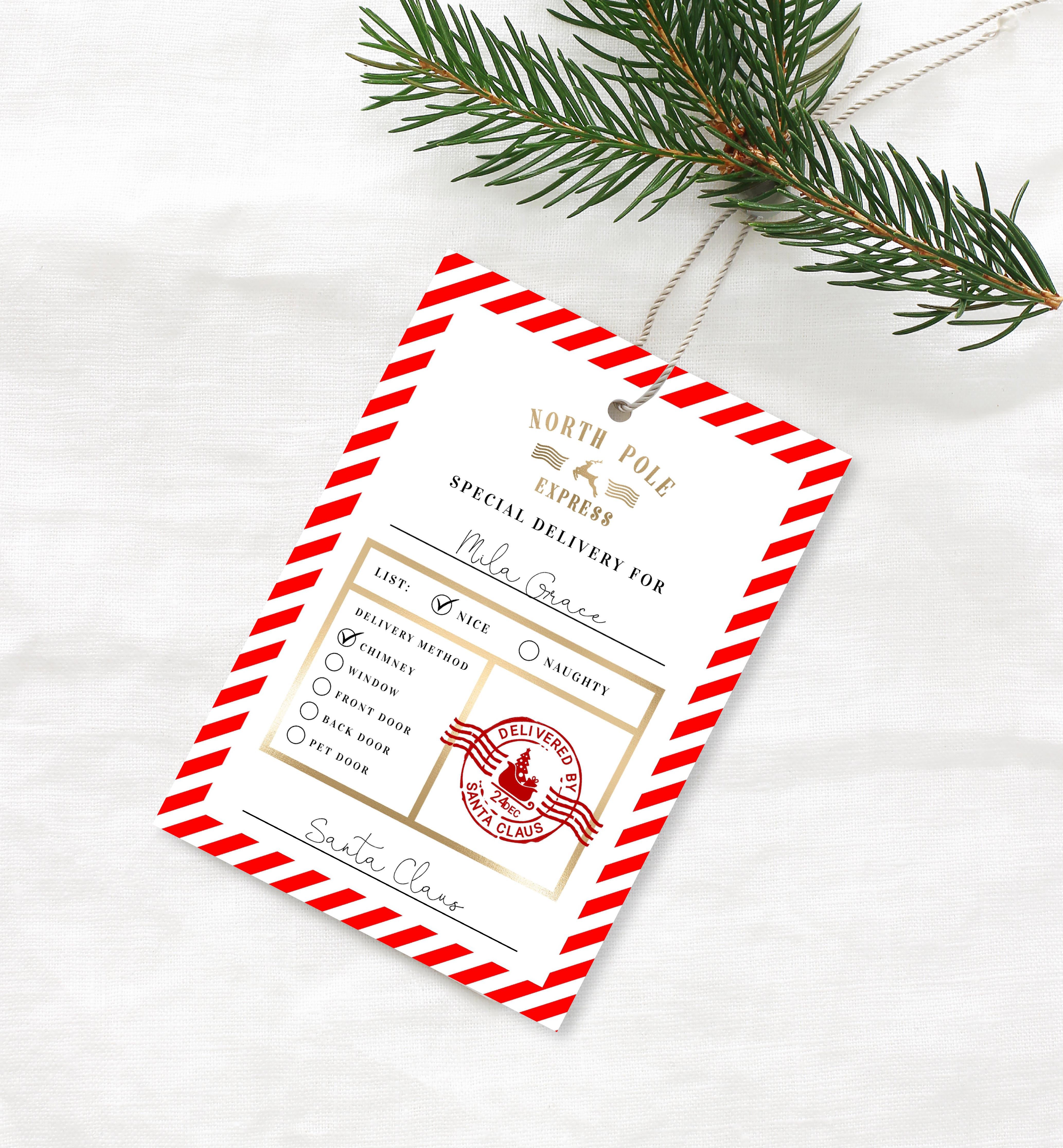 Christmas Name Tags Stickers Printable, North Pole Express Mail