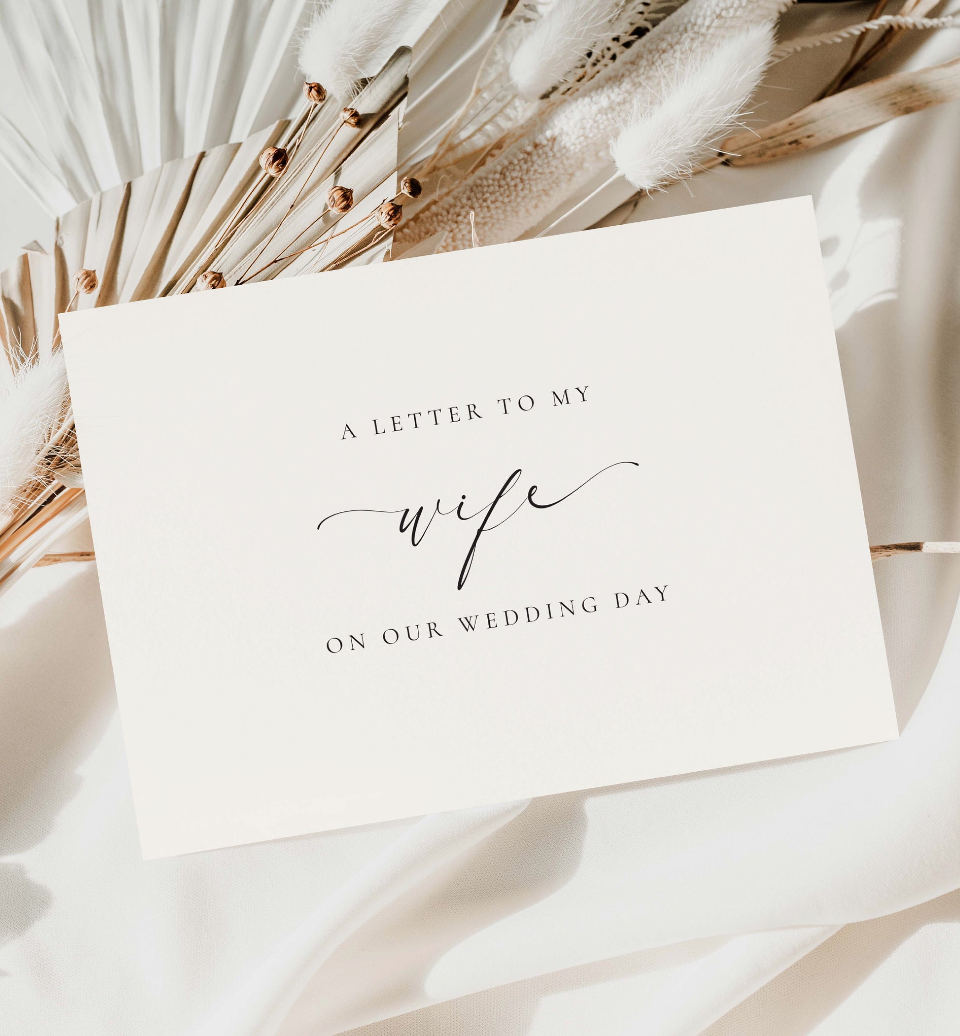 A Letter To My Wife, A Letter My Husband On Our Wedding Day Card, Minimalist Husband and Wife Card, Off White Ivory, Ellesmere