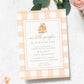 Our Little Pumpkin Is Turning One, Autumn Fall First Birthday Printable Invite, Peach Gingham Check, Girl 1st Birthday Invite, Fall Floral
