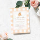 Our Little Pumpkin Is Turning One, Autumn Fall First Birthday Printable Invite, Peach Gingham Check, Girl 1st Birthday Invite, Fall Floral