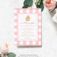Our Little Pumpkin Is Turning One, Autumn Fall First Birthday Printable Invite, Peach Gingham Check, Girl 1st Birthday Invite, Fall Floral