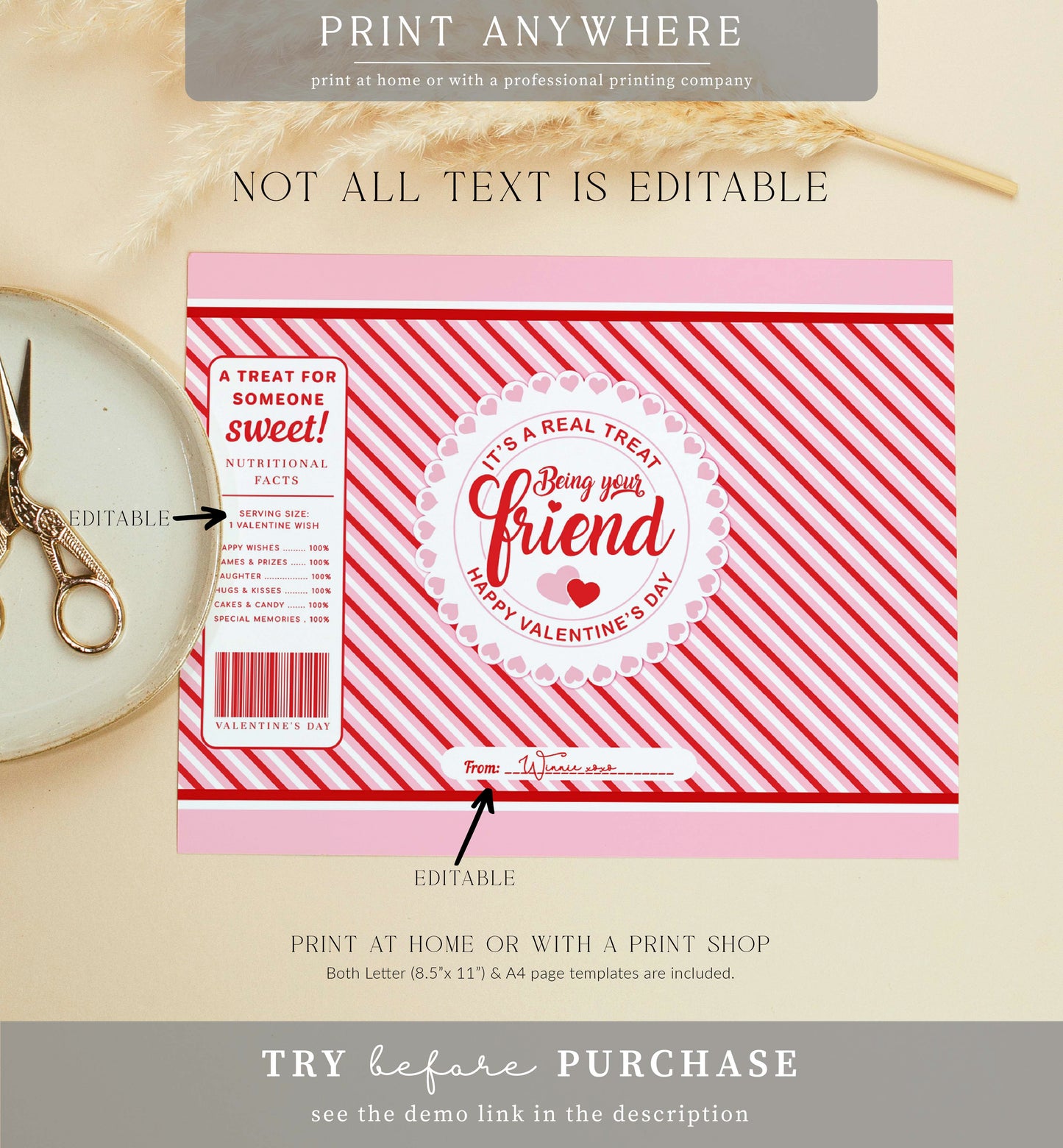Stripe Red Pink | Printable Valentine's Day Real Treat Chip Bag Template