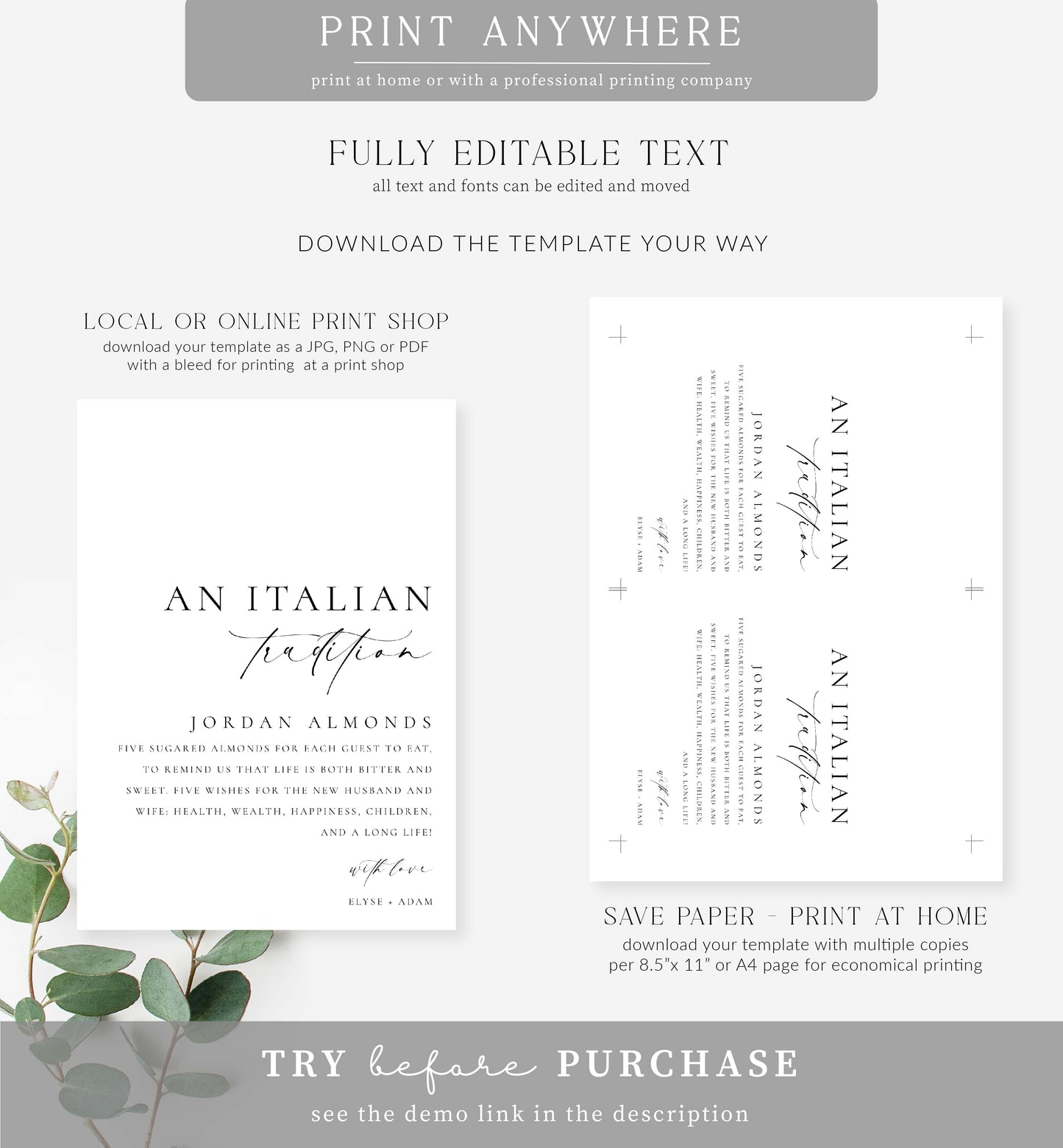 Ellesmere White | Printable An Italian Tradition Sign Template