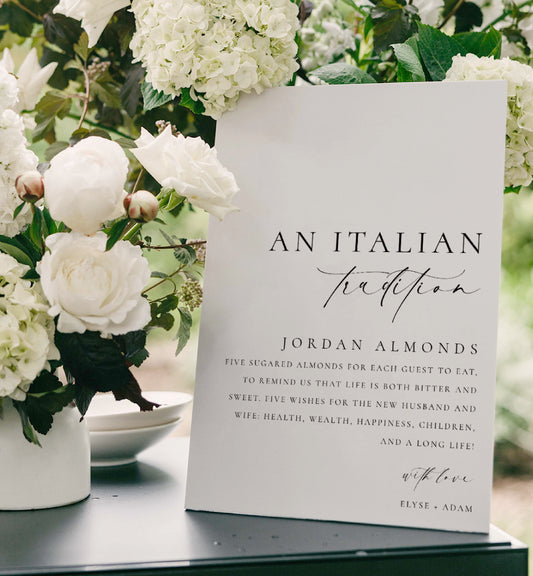 An Italian Tradition Sign, Printable Jordan Almonds Sign, Minimalist Sugared Almonds Wedding Favor Sign, Wedding Tradition sign, Ellesmere