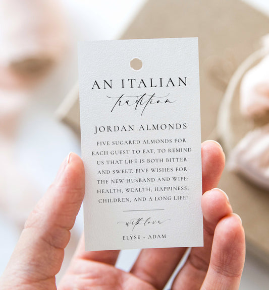 Printable Jordan Almonds Tag, An Italian Tradition Favor Tag, Minimalist Sugared Almonds Wedding Favor Tag, Wedding Tradition Tag, Ellesmere